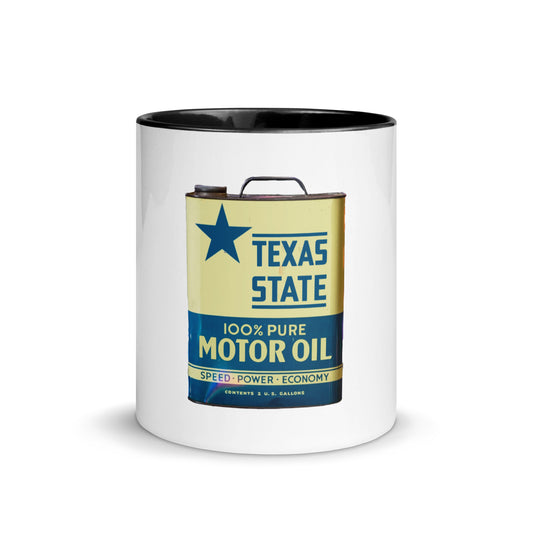 Vintage Texas Motor Oil Can Gallon Design Mug with Color Inside