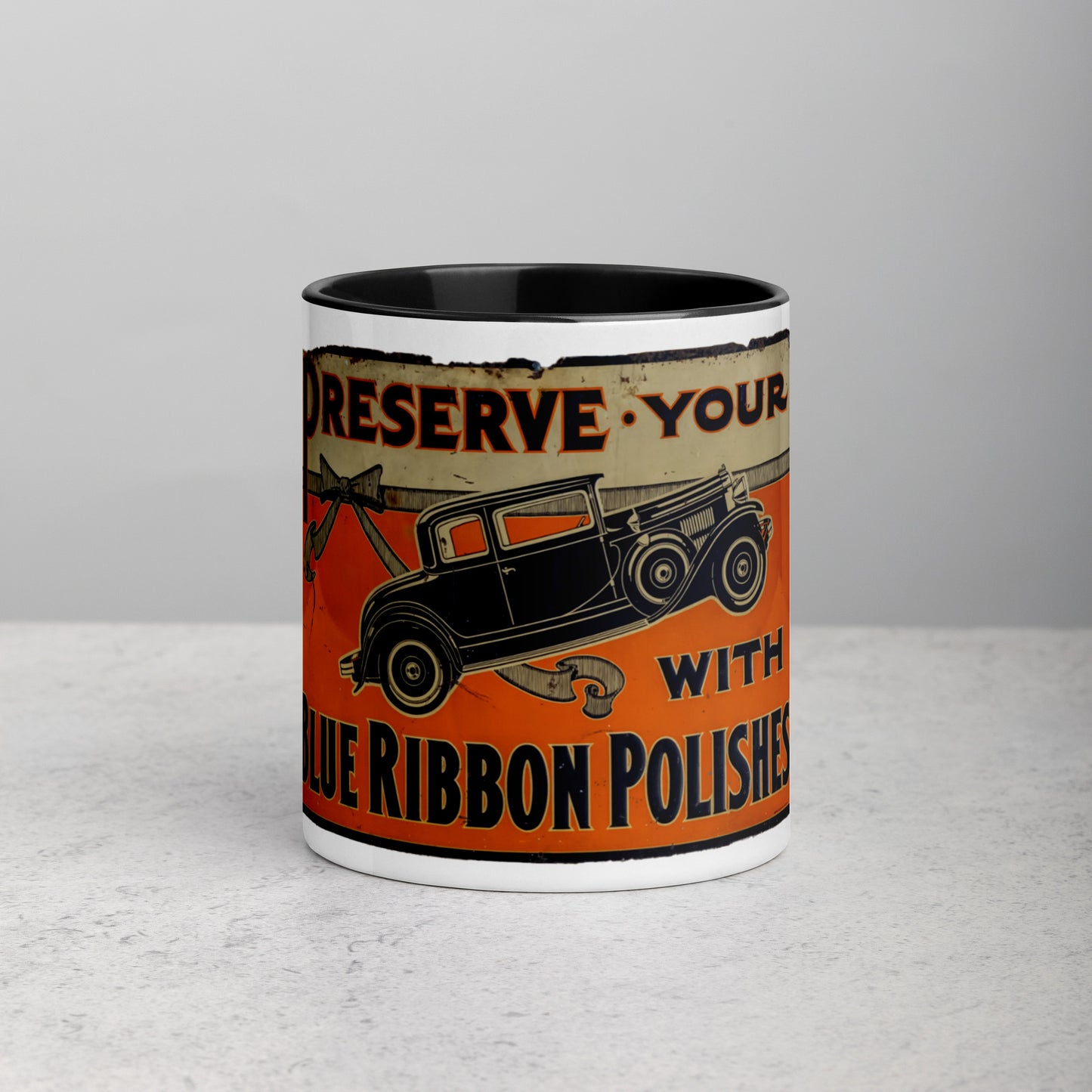 Blue Ribbon Patina Tin Style Mug with Color Inside