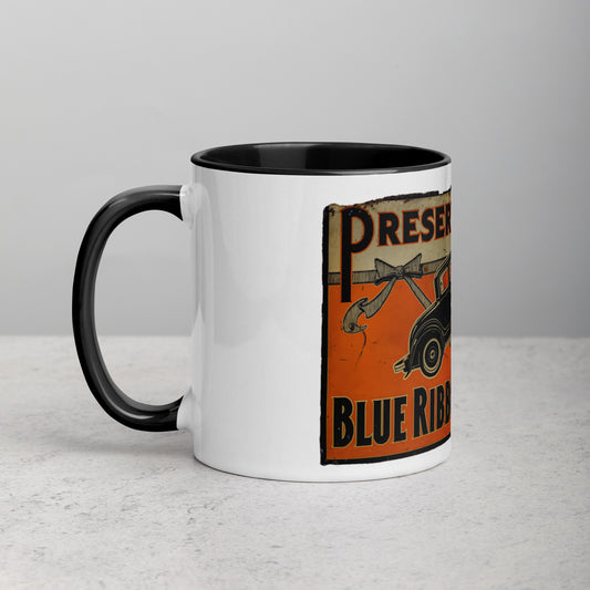 Blue Ribbon Patina Tin Style Mug with Color Inside