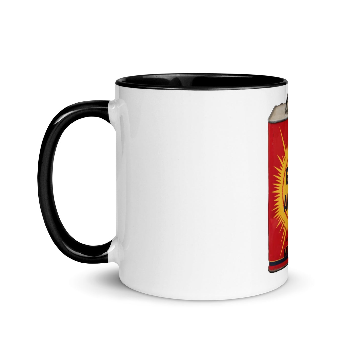 Retro Oil Can Design Mug with Color Inside