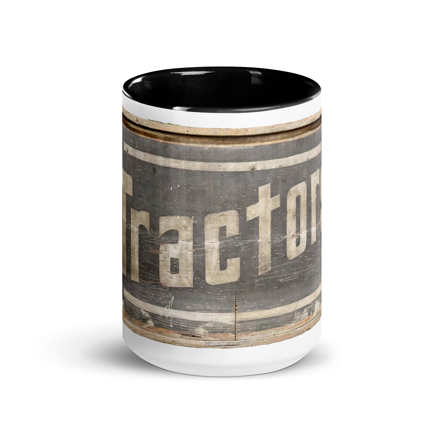 Retro Tractors Sign Wood Style Mug with Color Inside