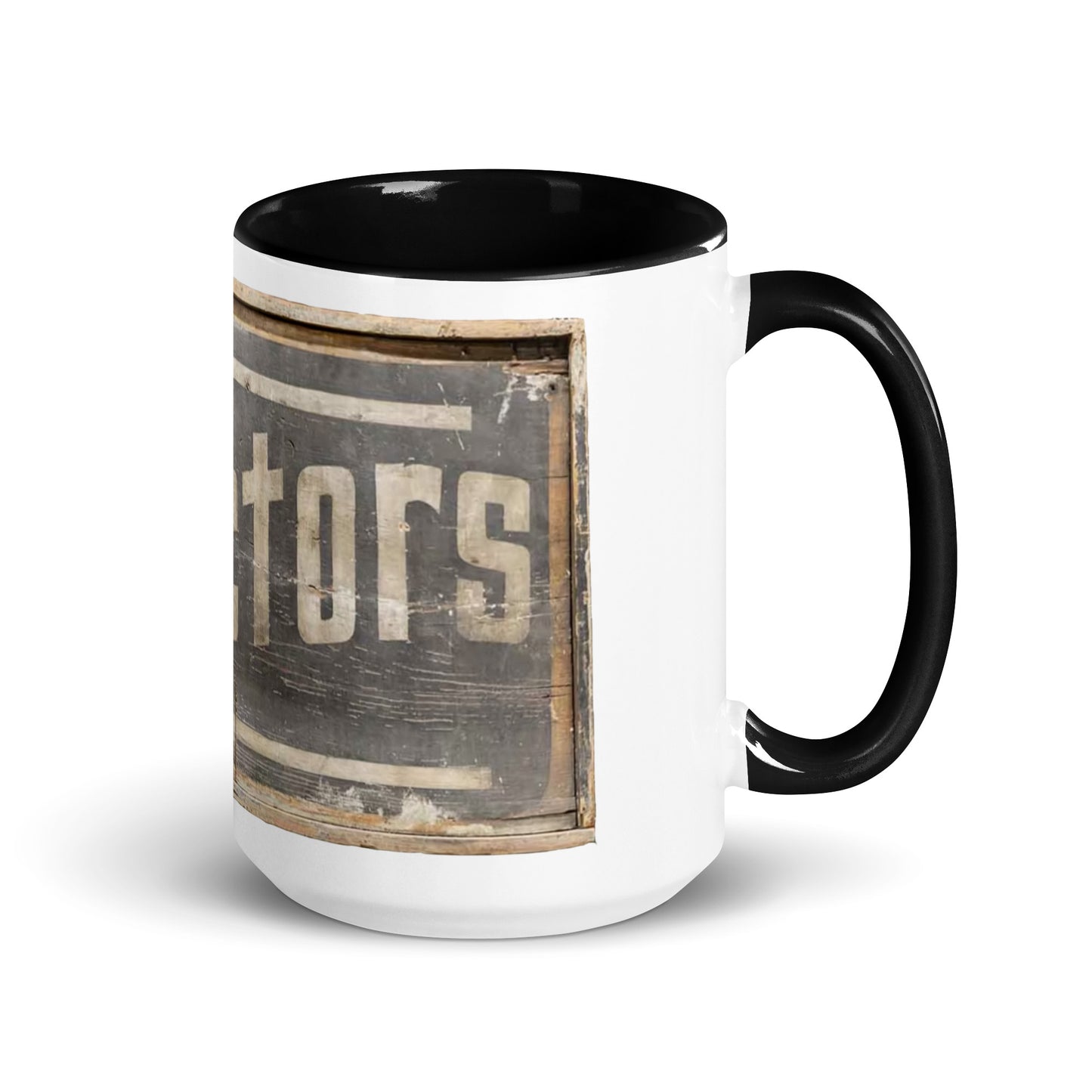 Retro Tractors Sign Wood Style Mug with Color Inside