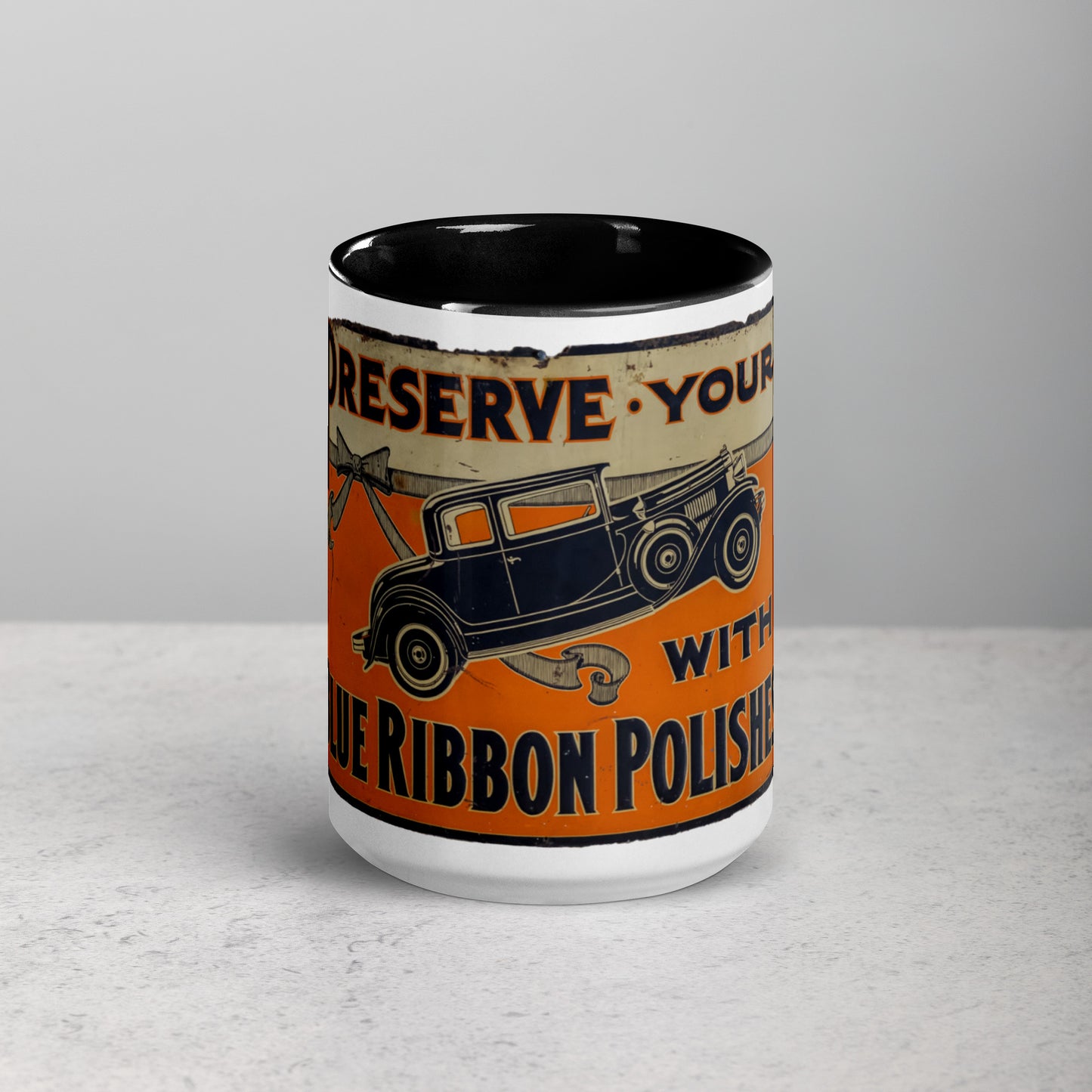 Blue Ribbon Patina Tin Style Mug with Color Inside