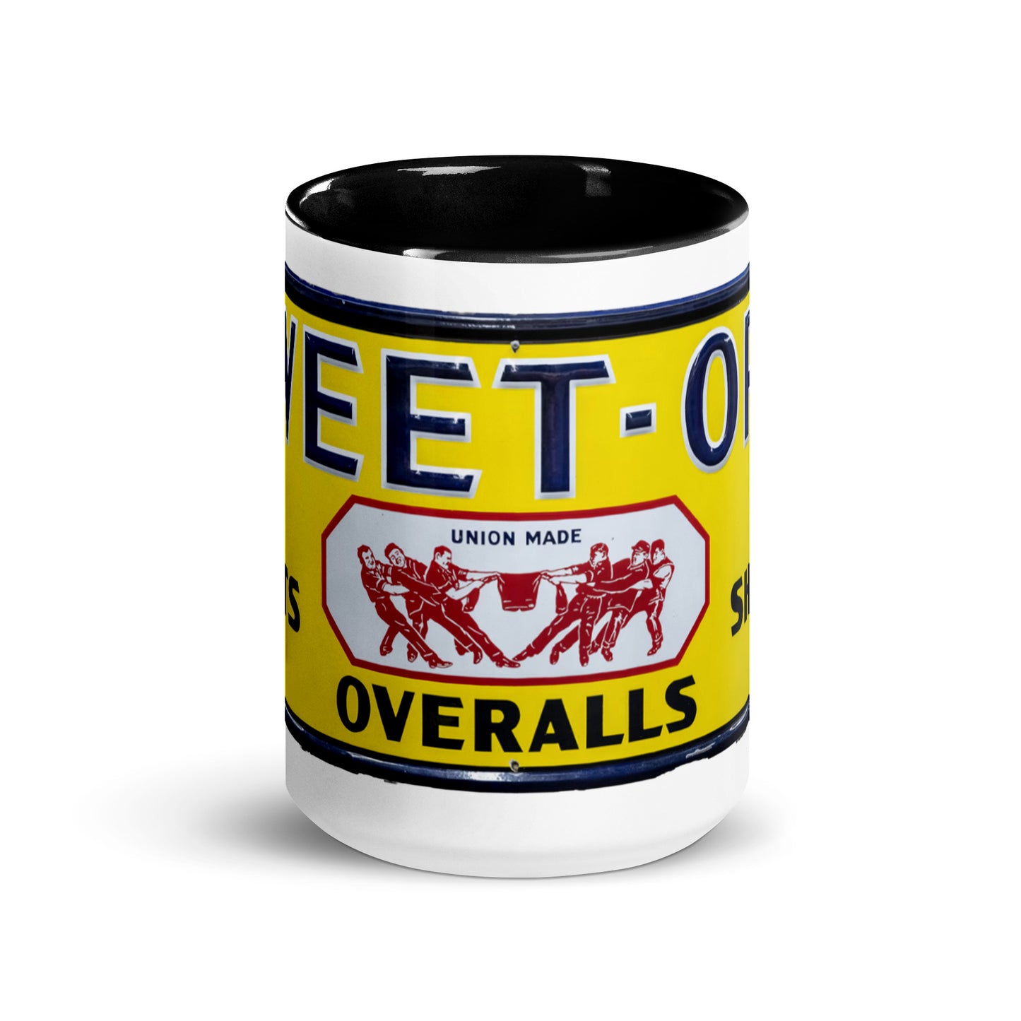 Vintage Mechanic Overalls Porcelain Sign Mug with Color Inside
