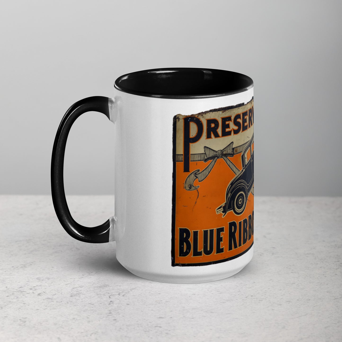 Blue Ribbon Patina Tin Style Mug with Color Inside