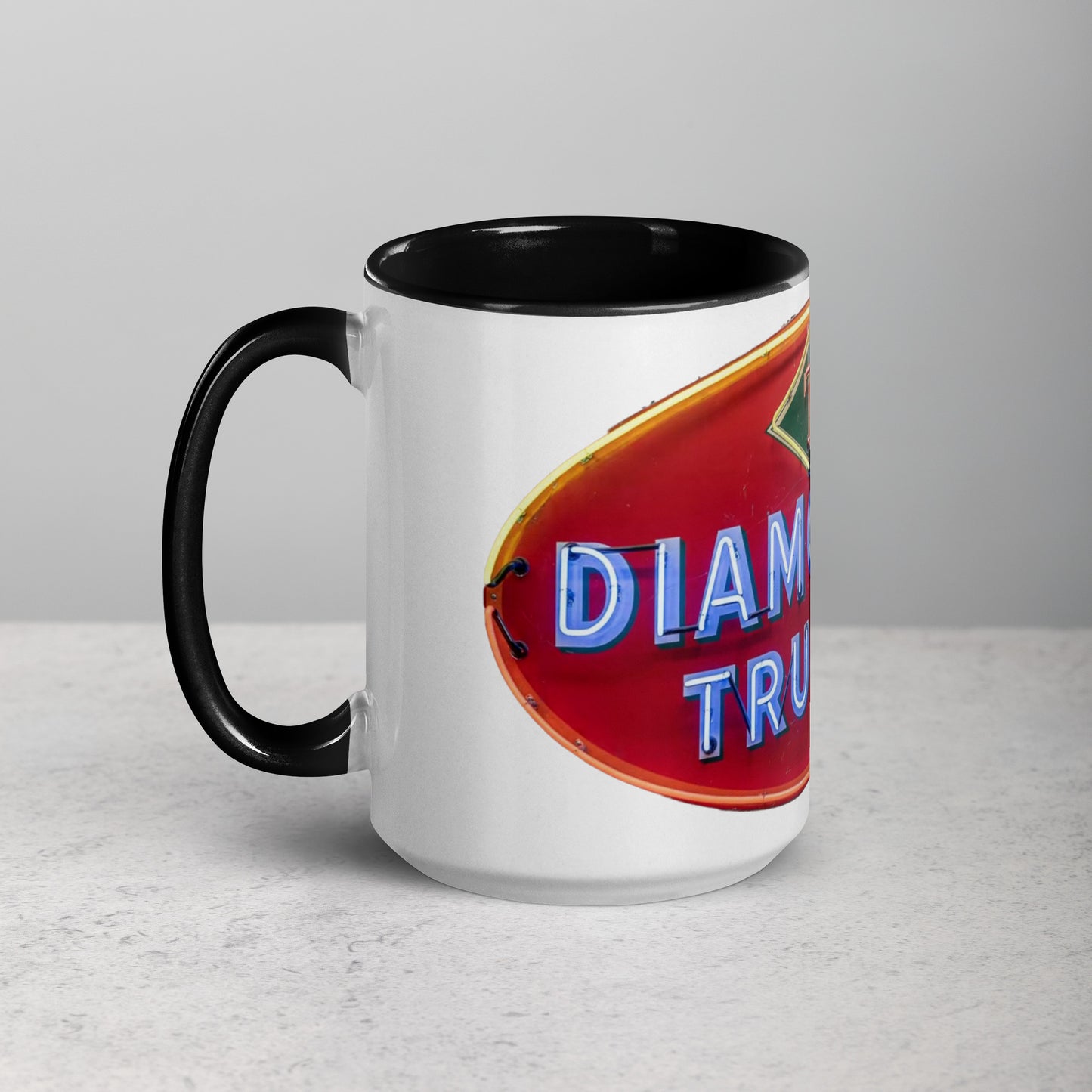 Diamond Trucks Retro Neon Sign Style Mug with Color Inside