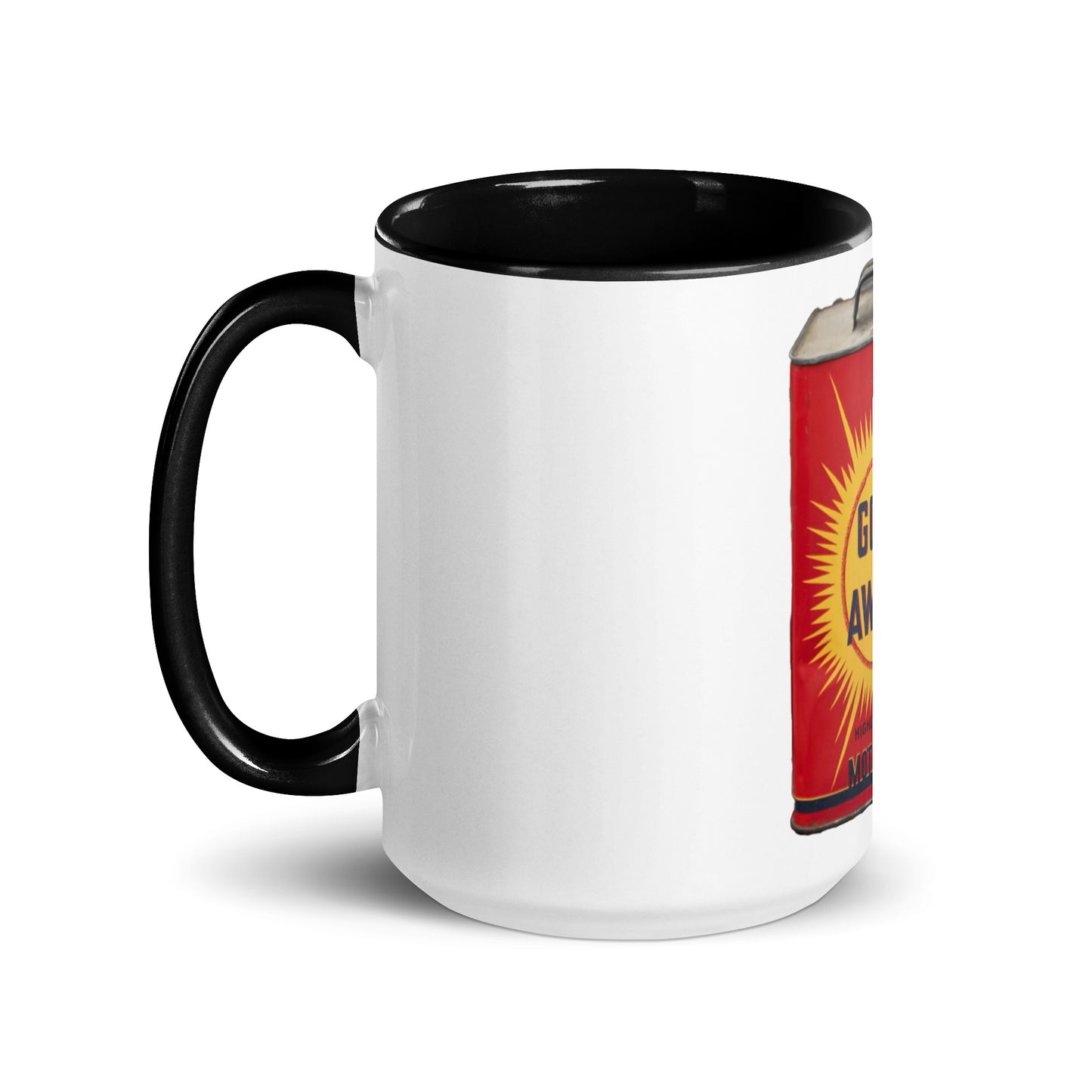 Retro Oil Can Design Mug with Color Inside