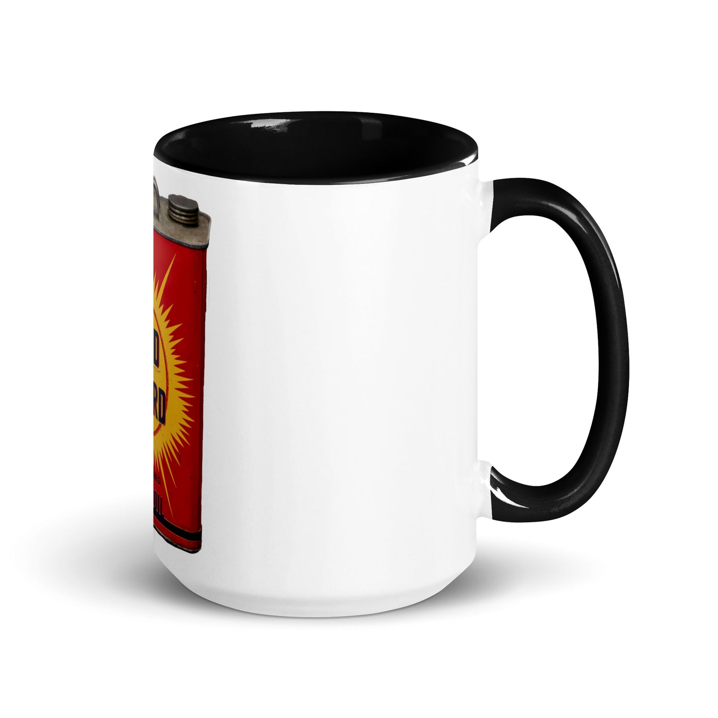 Retro Oil Can Design Mug with Color Inside