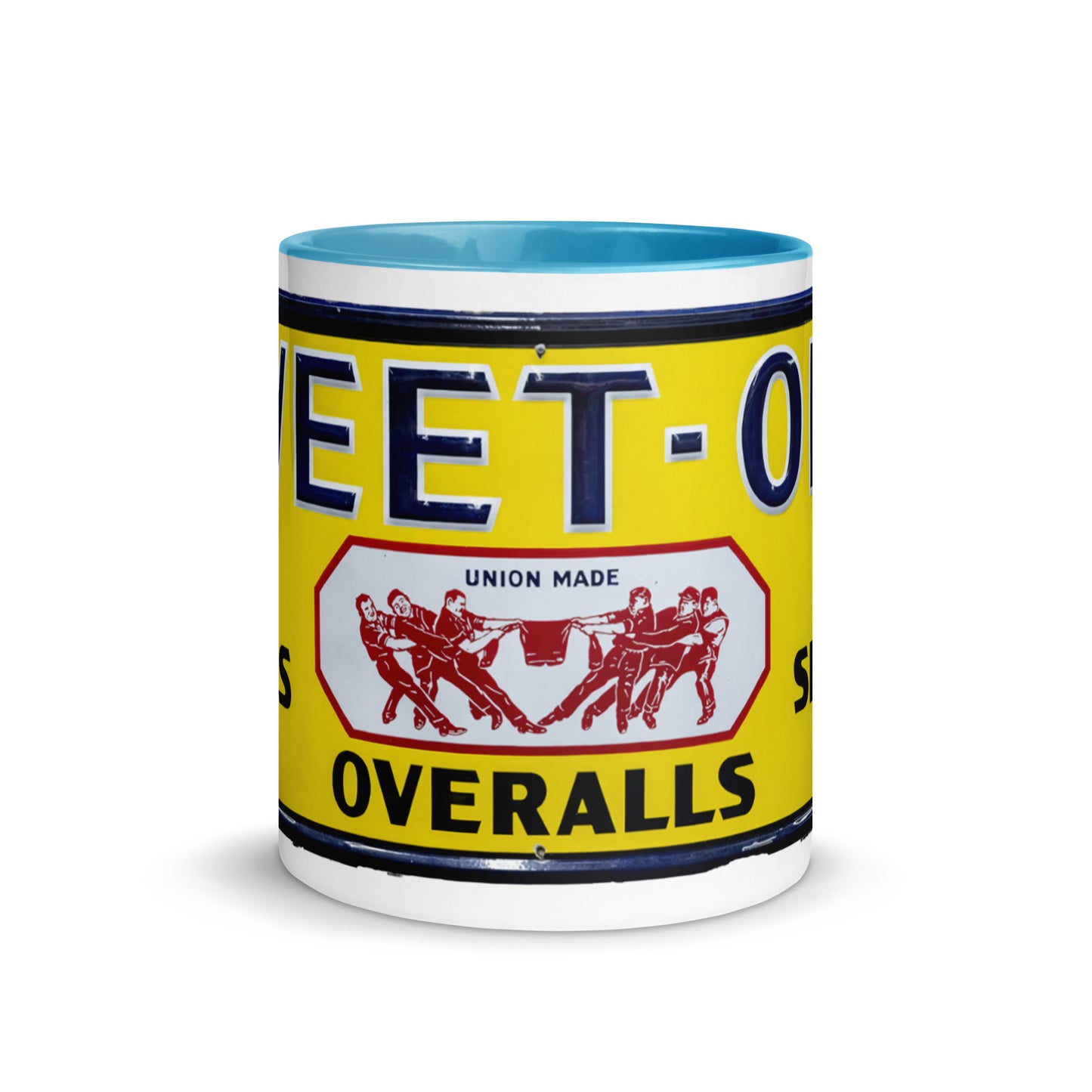Vintage Mechanic Overalls Porcelain Sign Mug with Color Inside