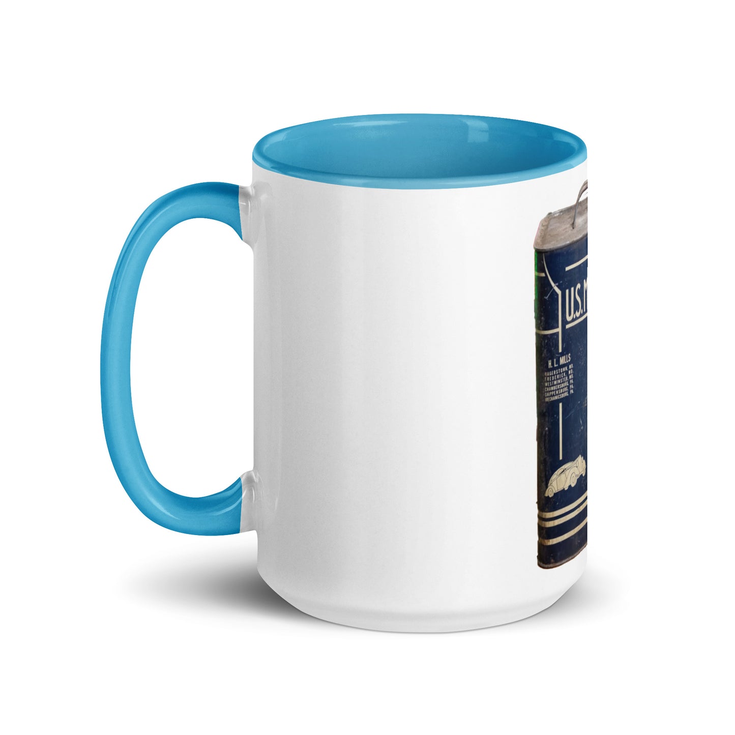Vintage US Motor Oil Steel Gallon Style Mug with Color Inside