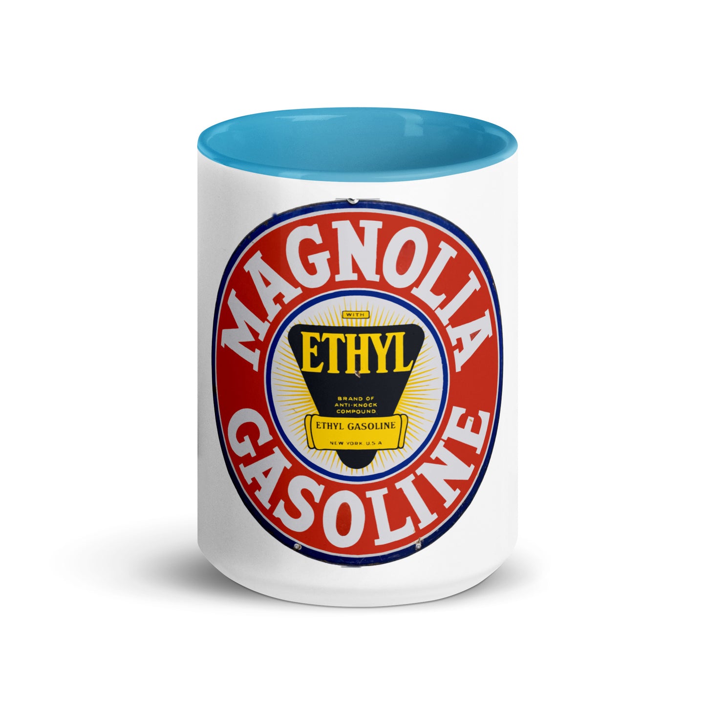 Retro Tin Gas Sign Magnolia Mug with Color Inside