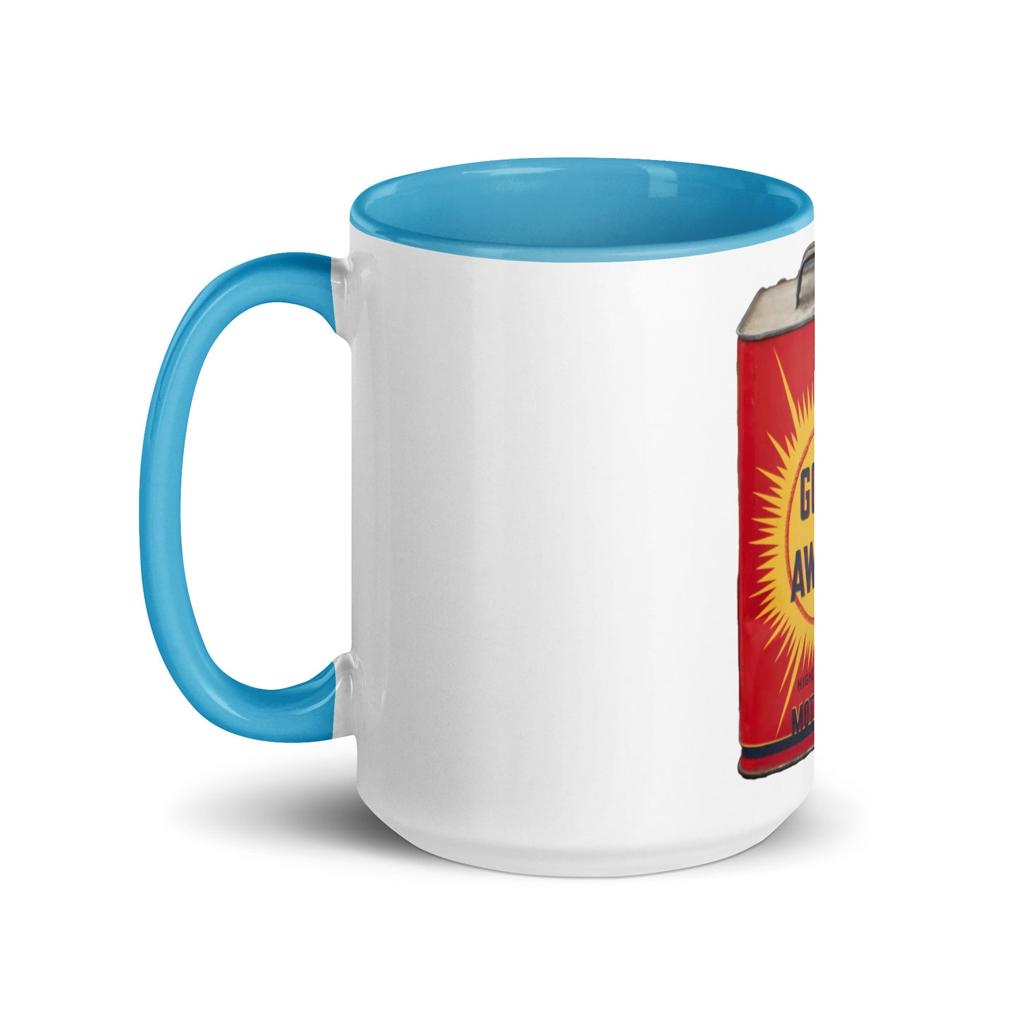 Retro Oil Can Design Mug with Color Inside