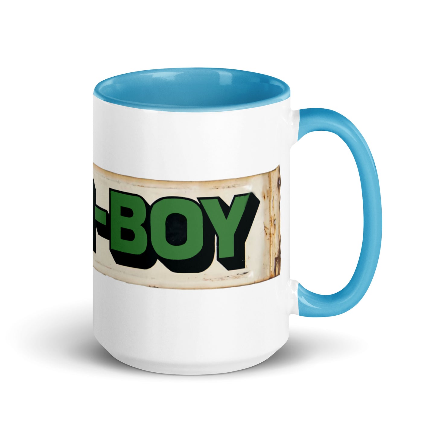 Lawn Boy Porcelain Patina Style Mug with Color Inside