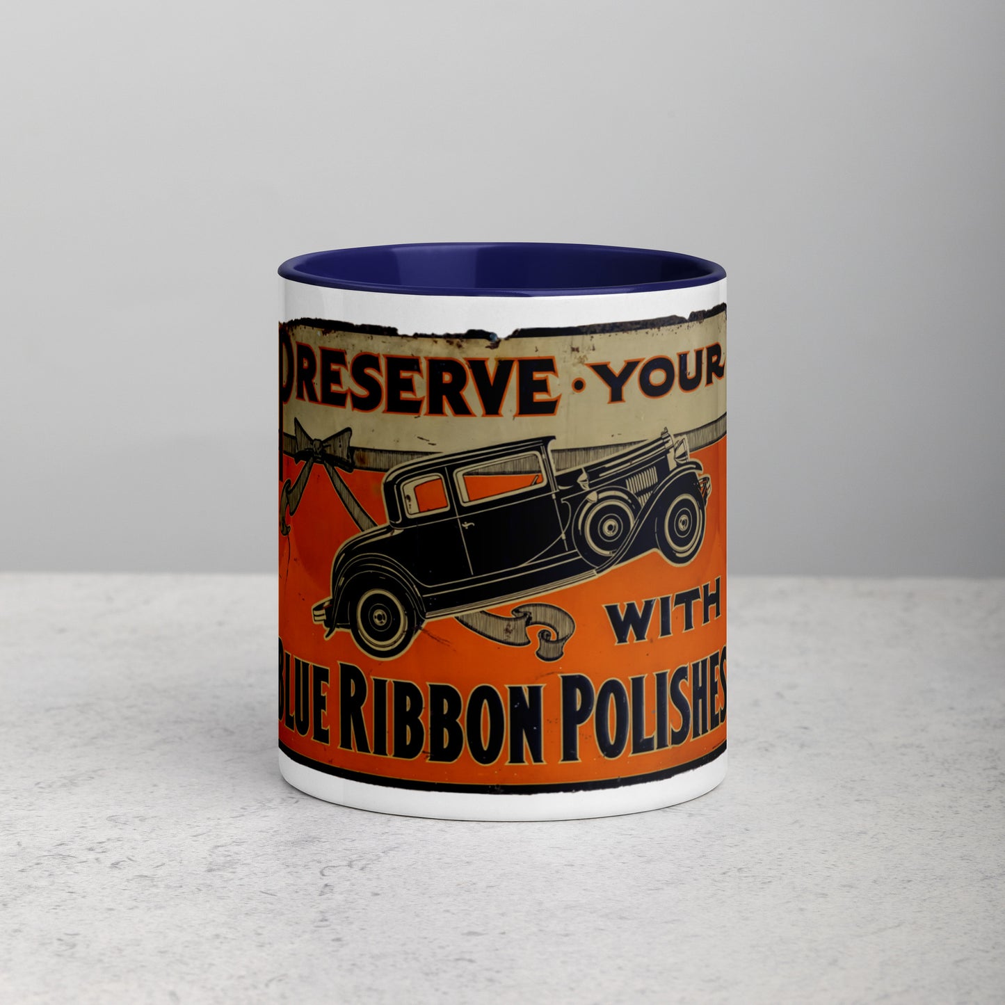 Blue Ribbon Patina Tin Style Mug with Color Inside