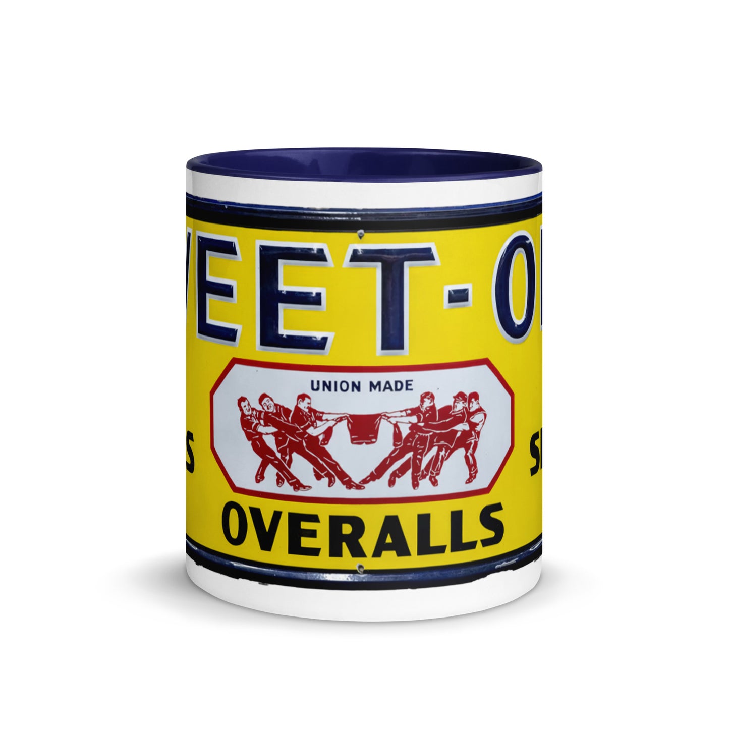 Vintage Mechanic Overalls Porcelain Sign Mug with Color Inside