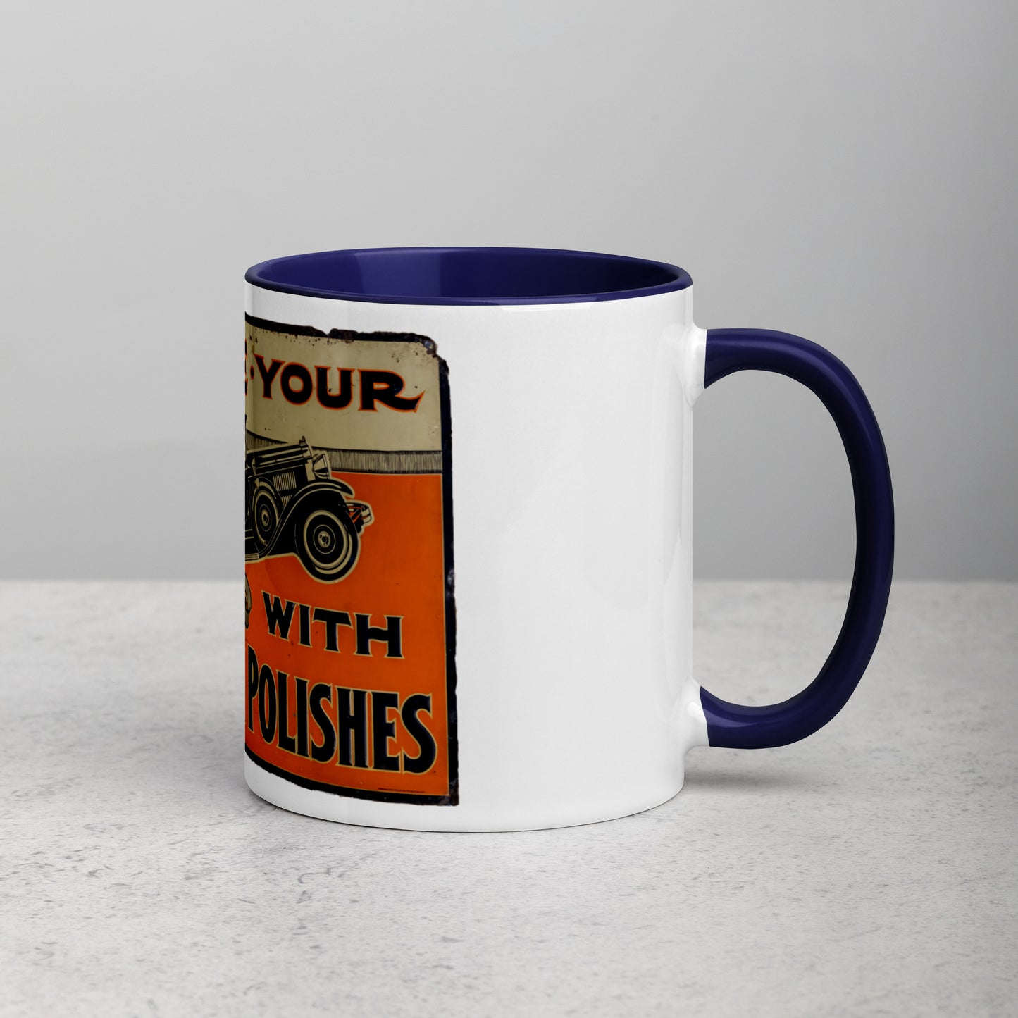 Blue Ribbon Patina Tin Style Mug with Color Inside