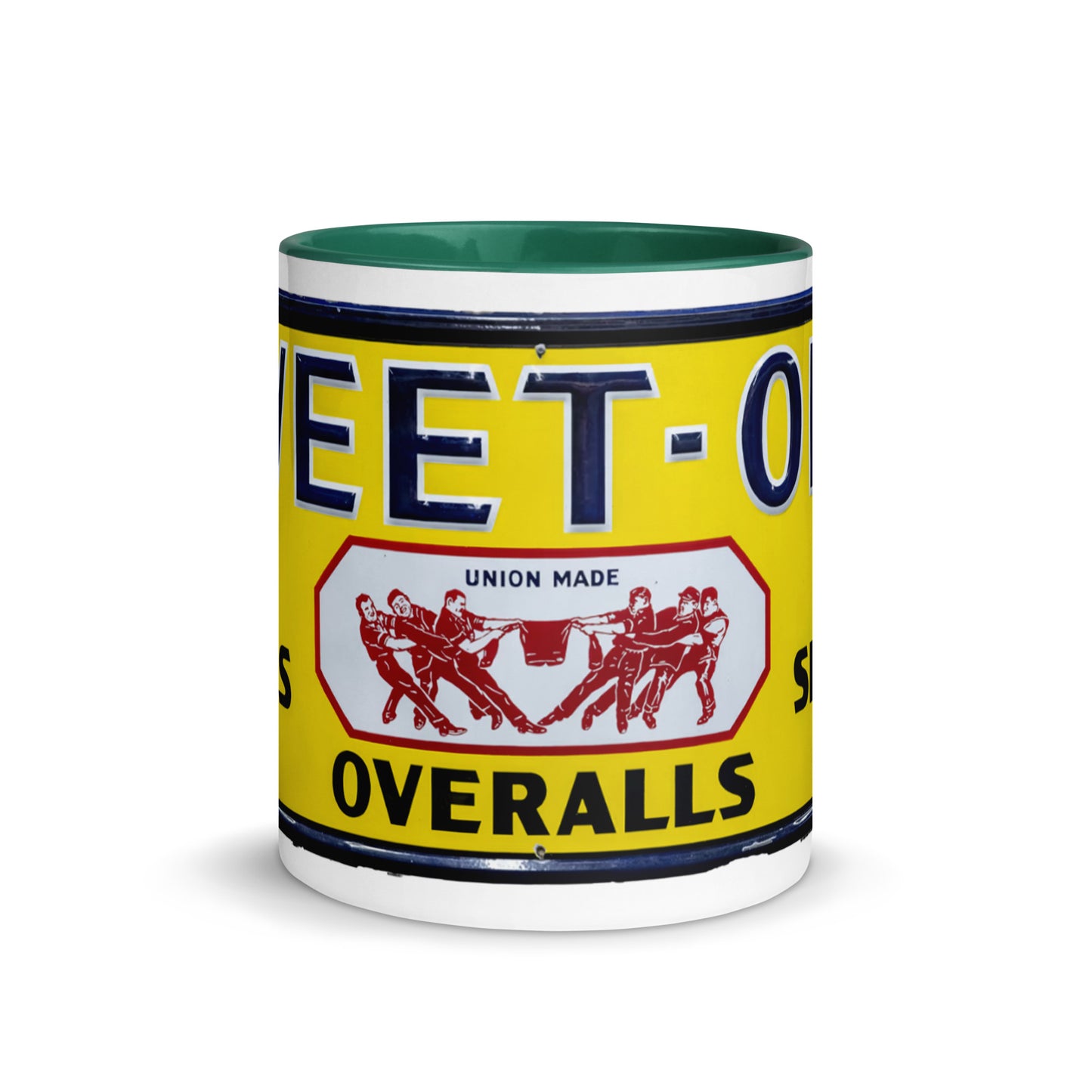 Vintage Mechanic Overalls Porcelain Sign Mug with Color Inside
