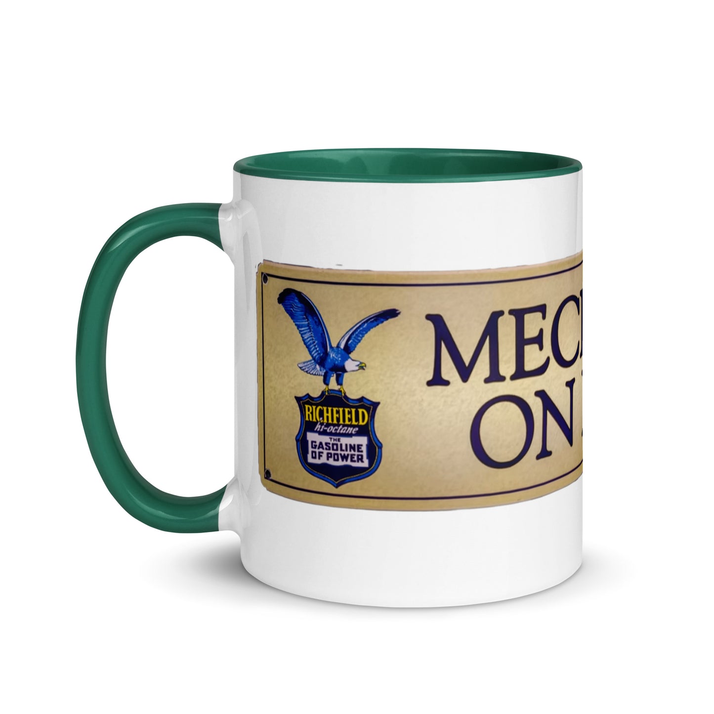 Retro Mechanic On Duty Sign Mug with Color Inside