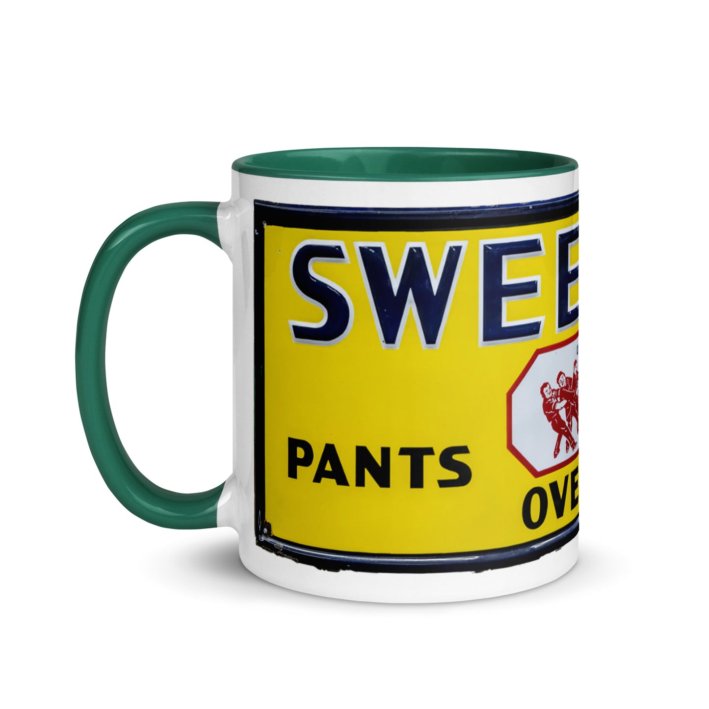 Vintage Mechanic Overalls Porcelain Sign Mug with Color Inside