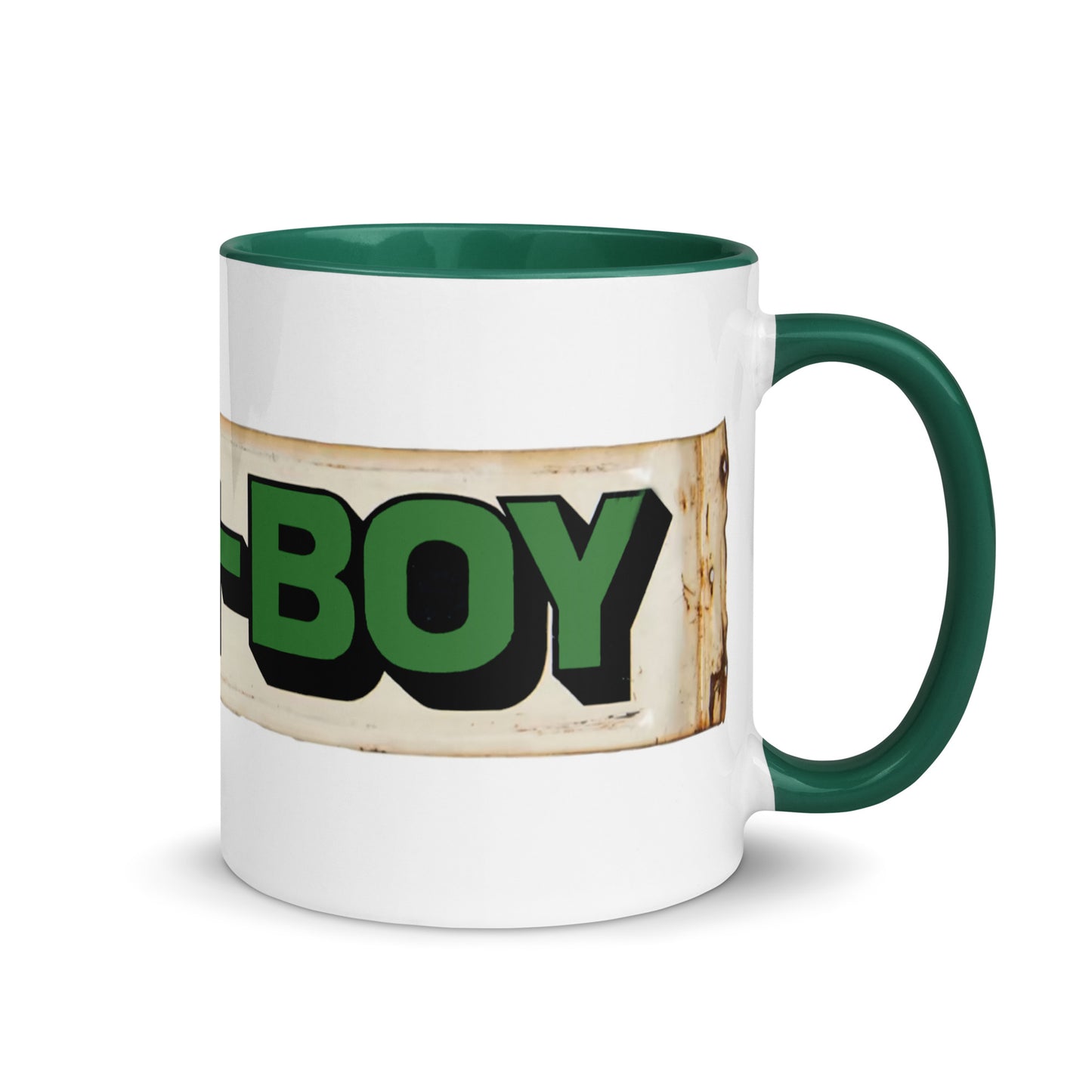 Lawn Boy Porcelain Patina Style Mug with Color Inside