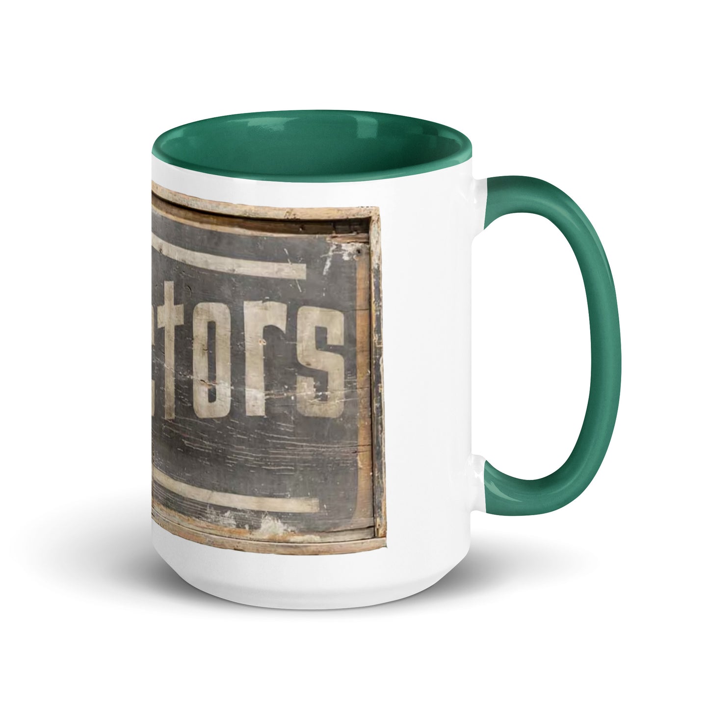 Retro Tractors Sign Wood Style Mug with Color Inside