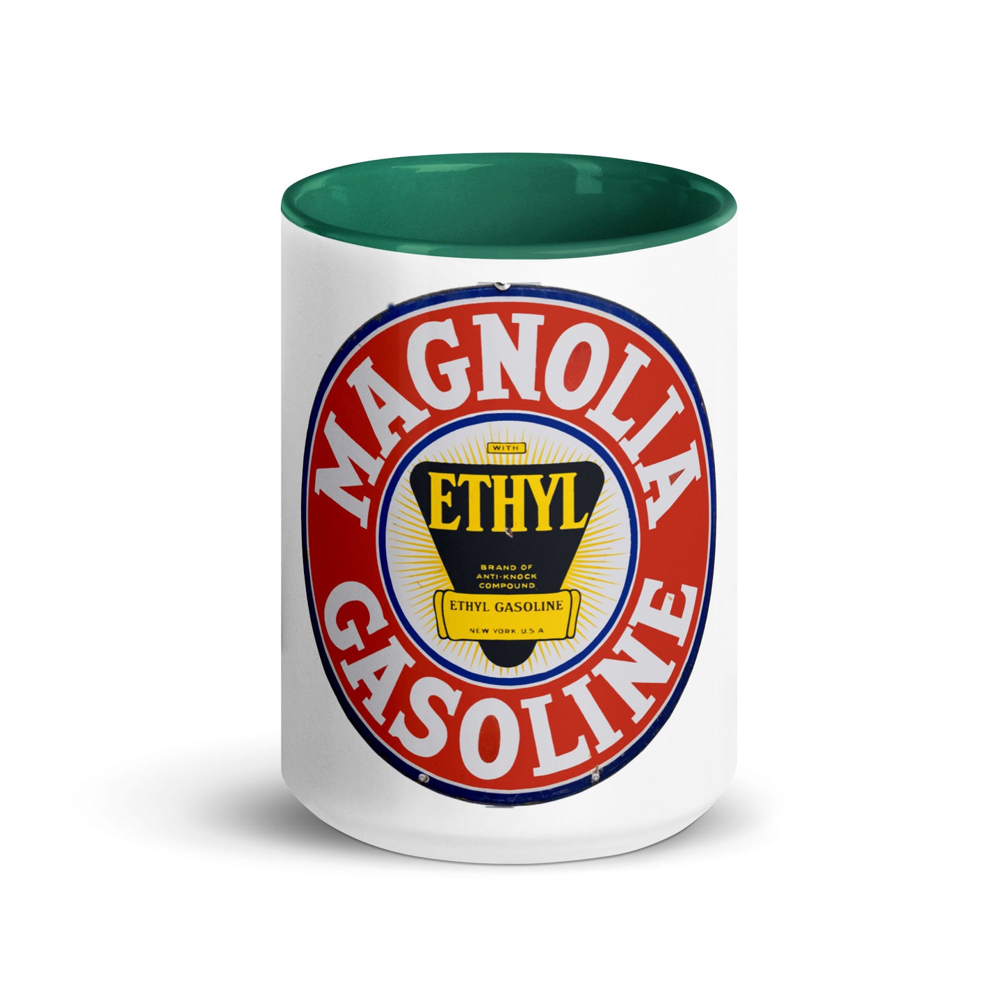 Retro Tin Gas Sign Magnolia Mug with Color Inside