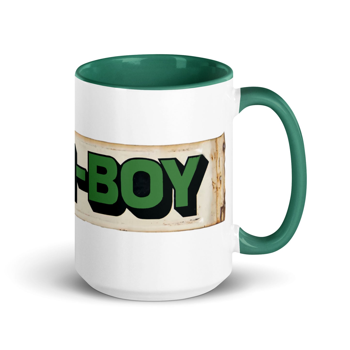 Lawn Boy Porcelain Patina Style Mug with Color Inside