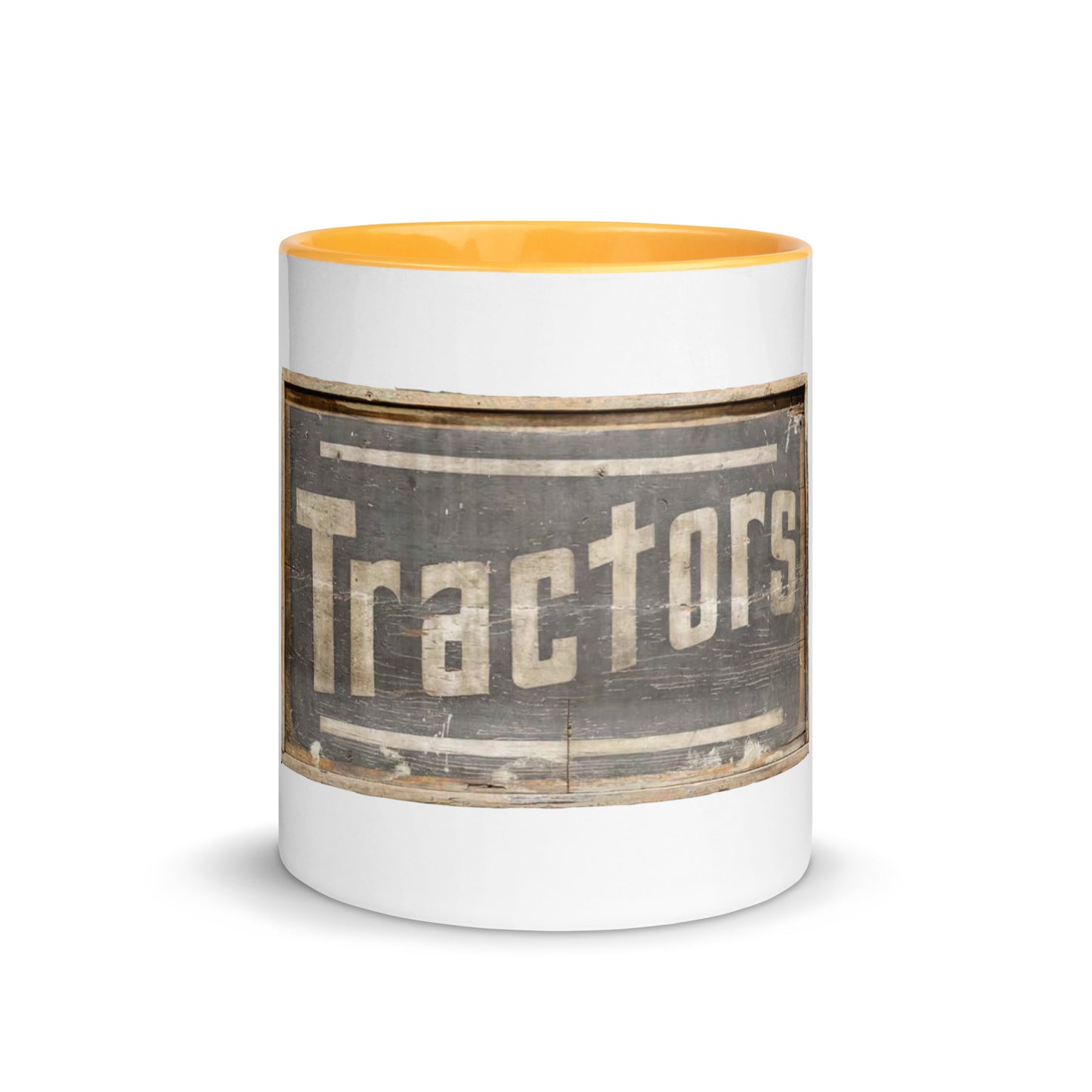 Retro Tractors Sign Wood Style Mug with Color Inside