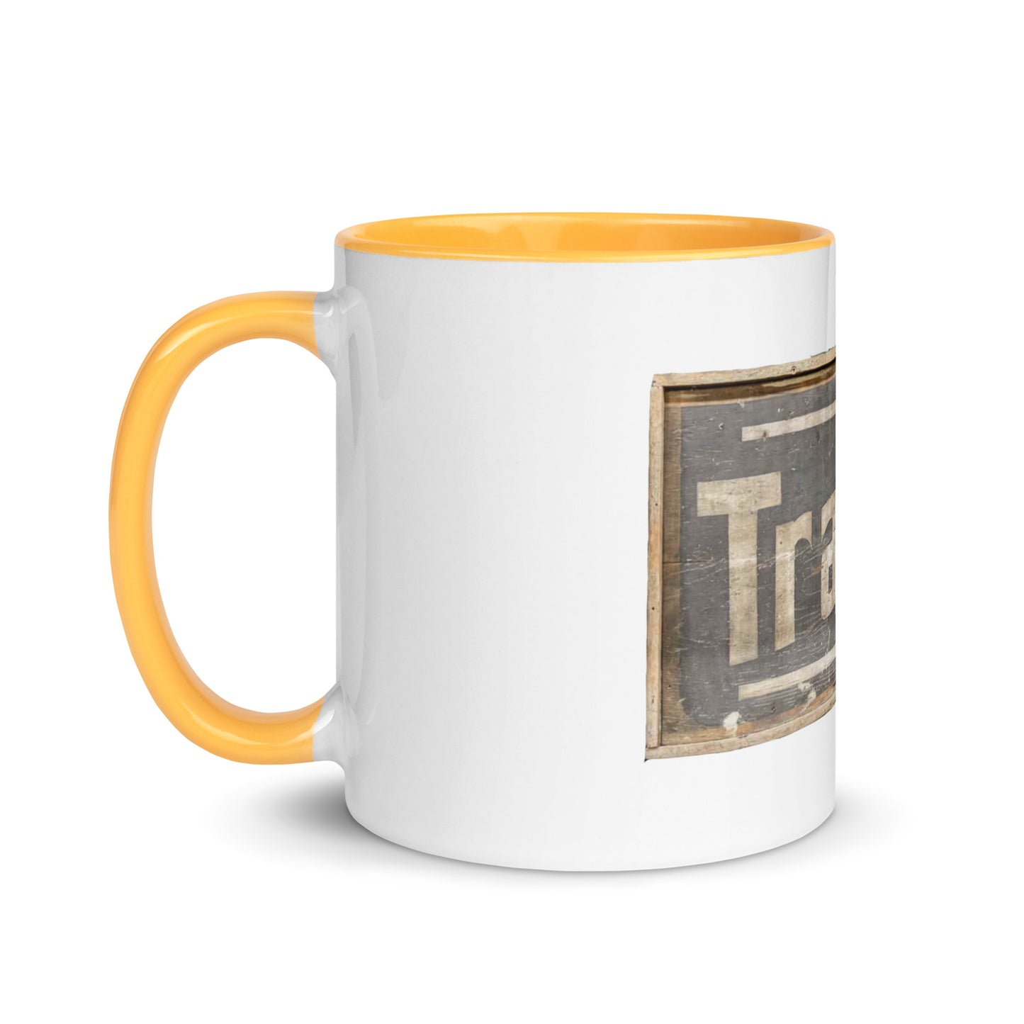 Retro Tractors Sign Wood Style Mug with Color Inside