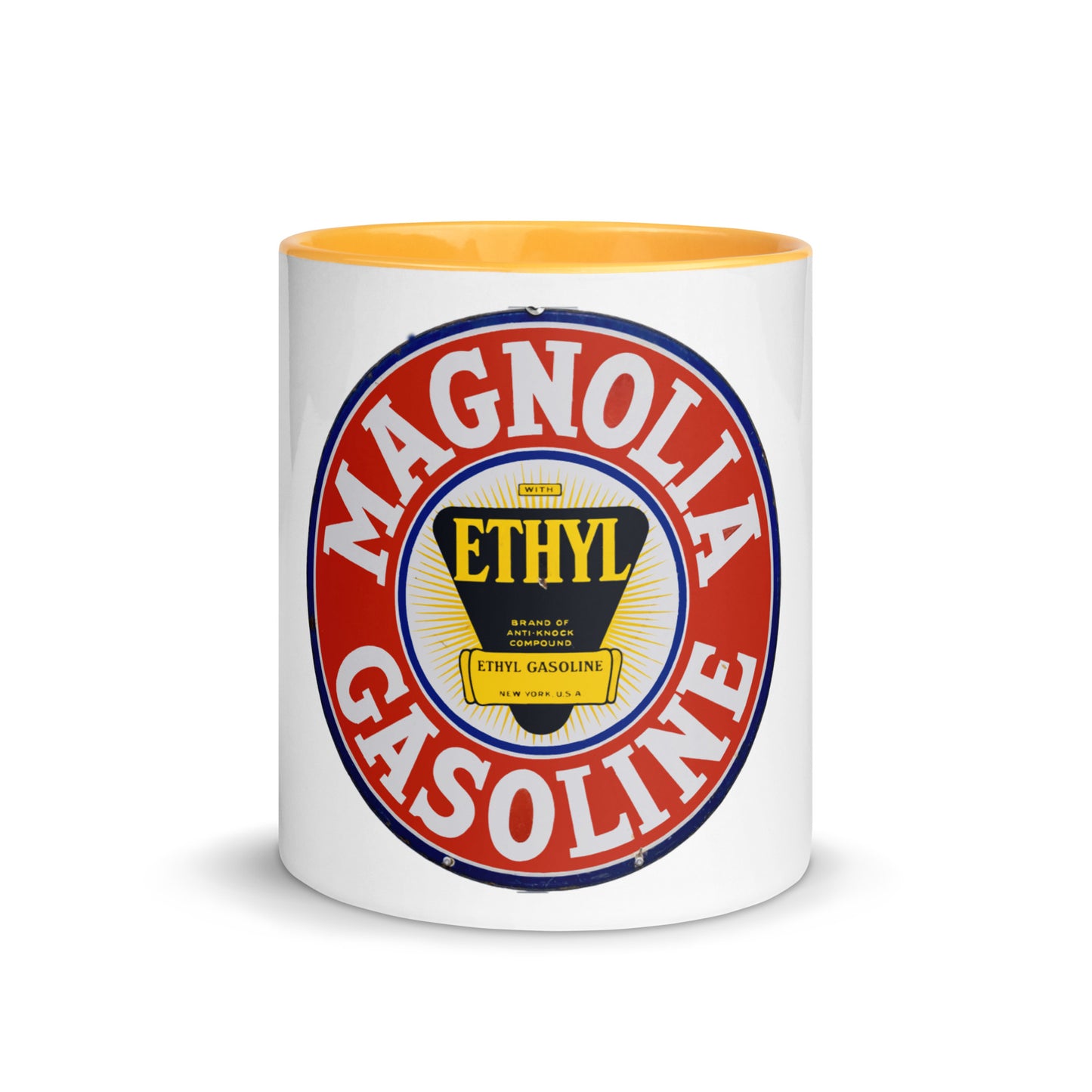 Retro Tin Gas Sign Magnolia Mug with Color Inside