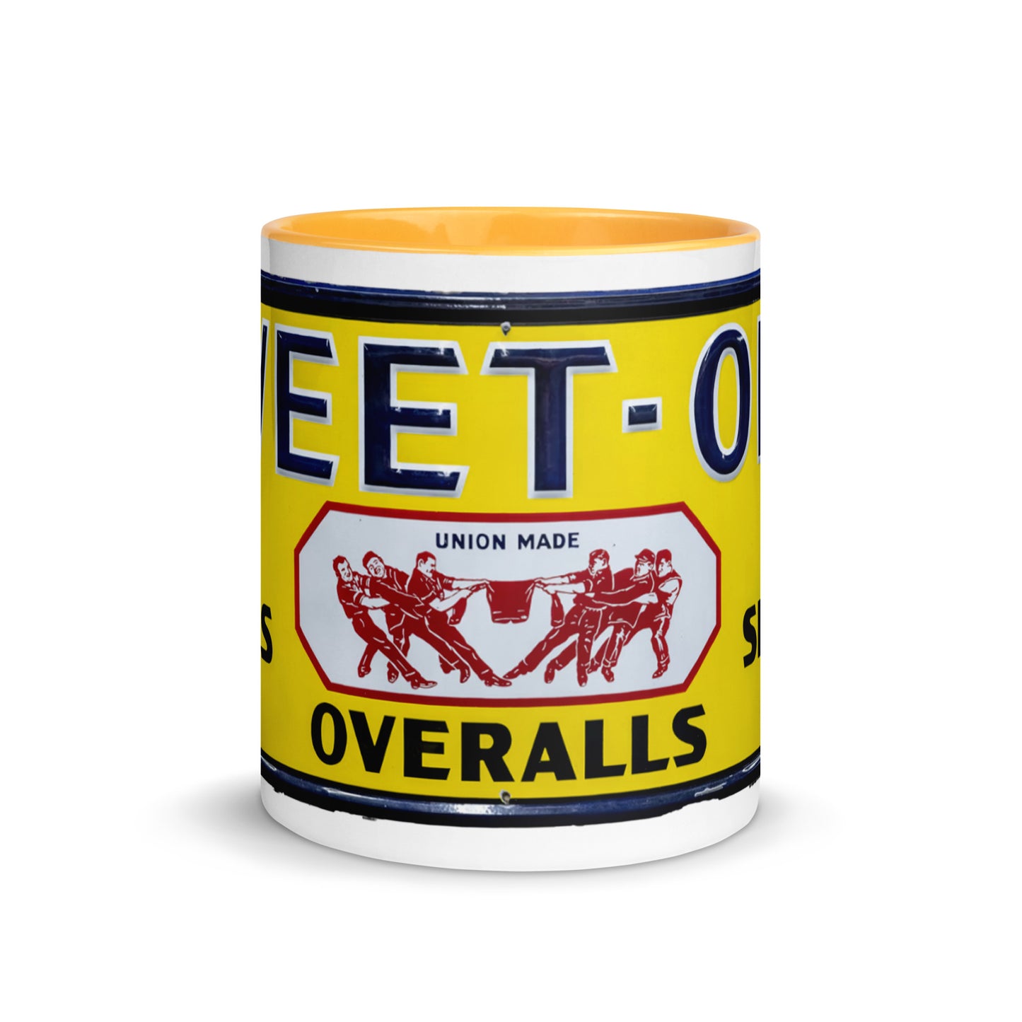 Vintage Mechanic Overalls Porcelain Sign Mug with Color Inside