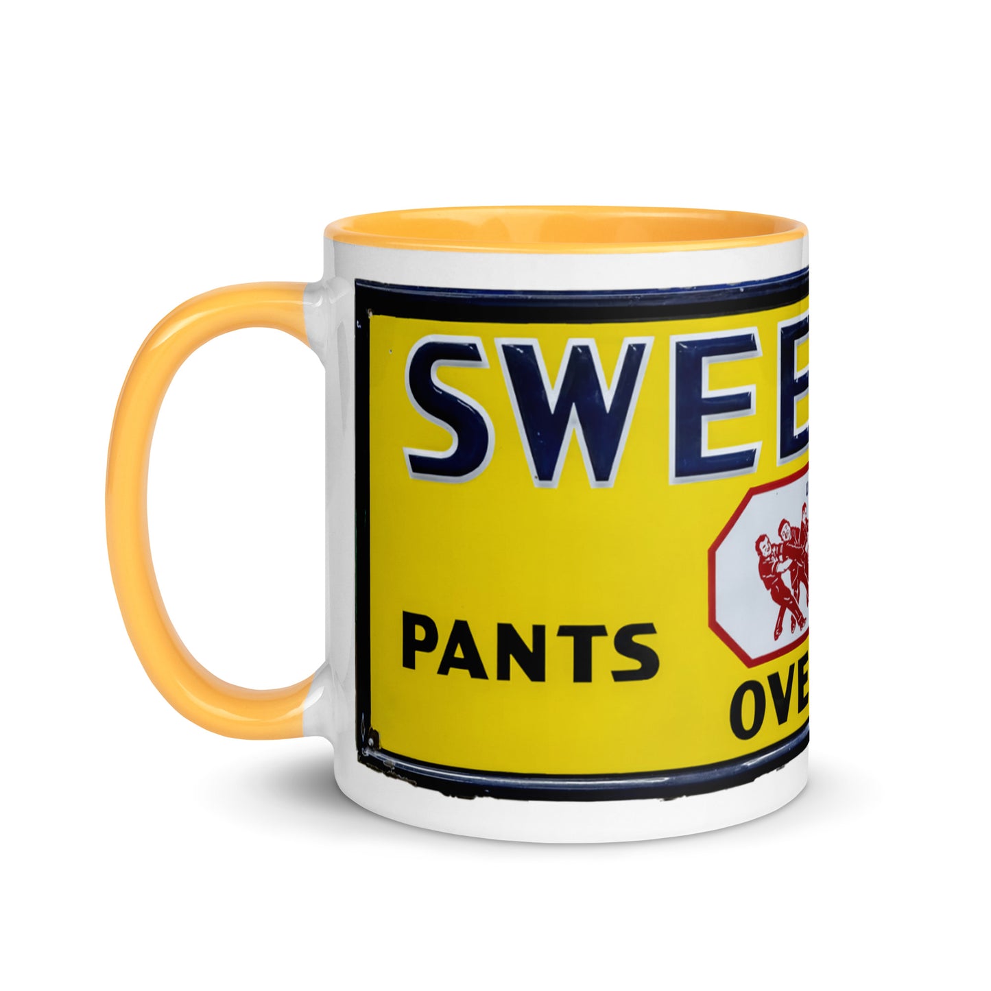 Vintage Mechanic Overalls Porcelain Sign Mug with Color Inside