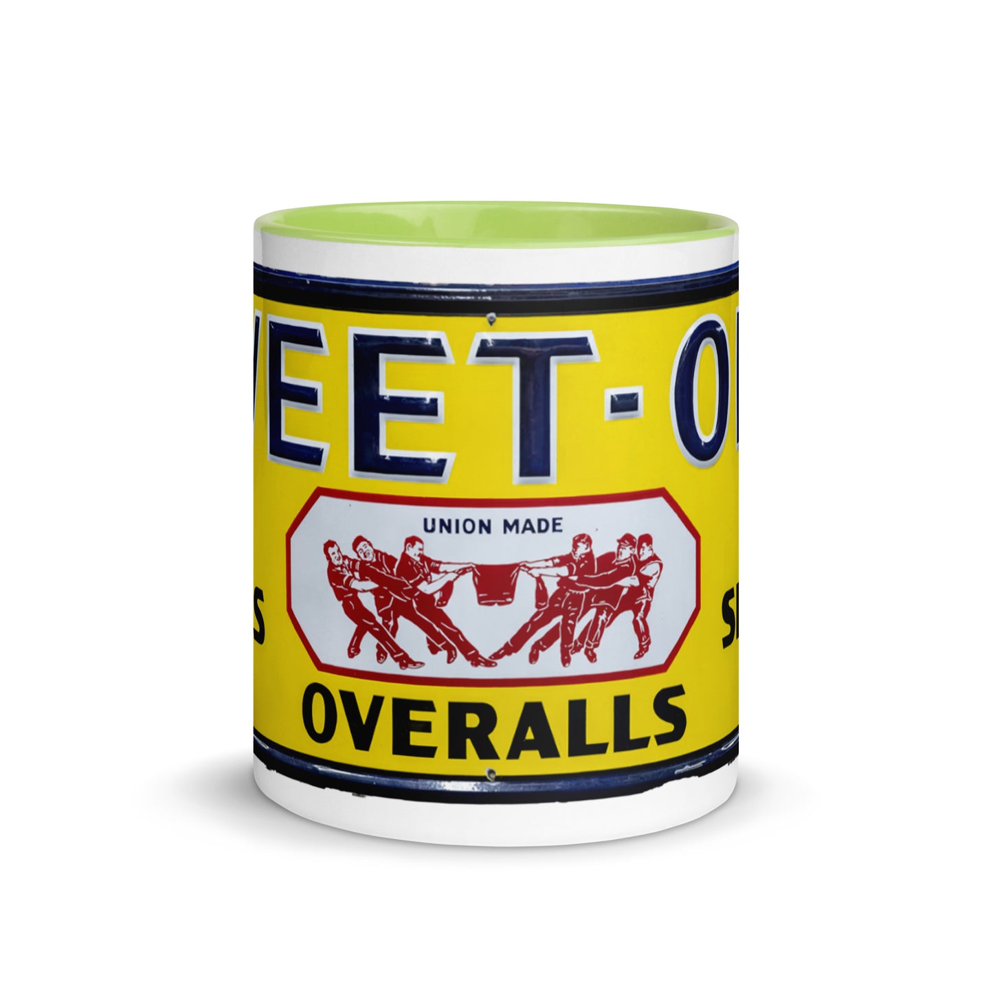 Vintage Mechanic Overalls Porcelain Sign Mug with Color Inside