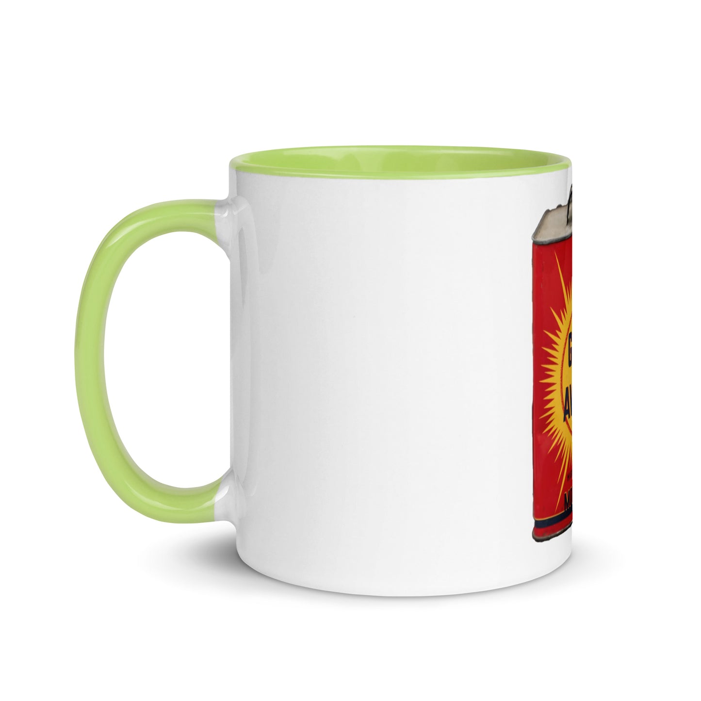 Retro Oil Can Design Mug with Color Inside