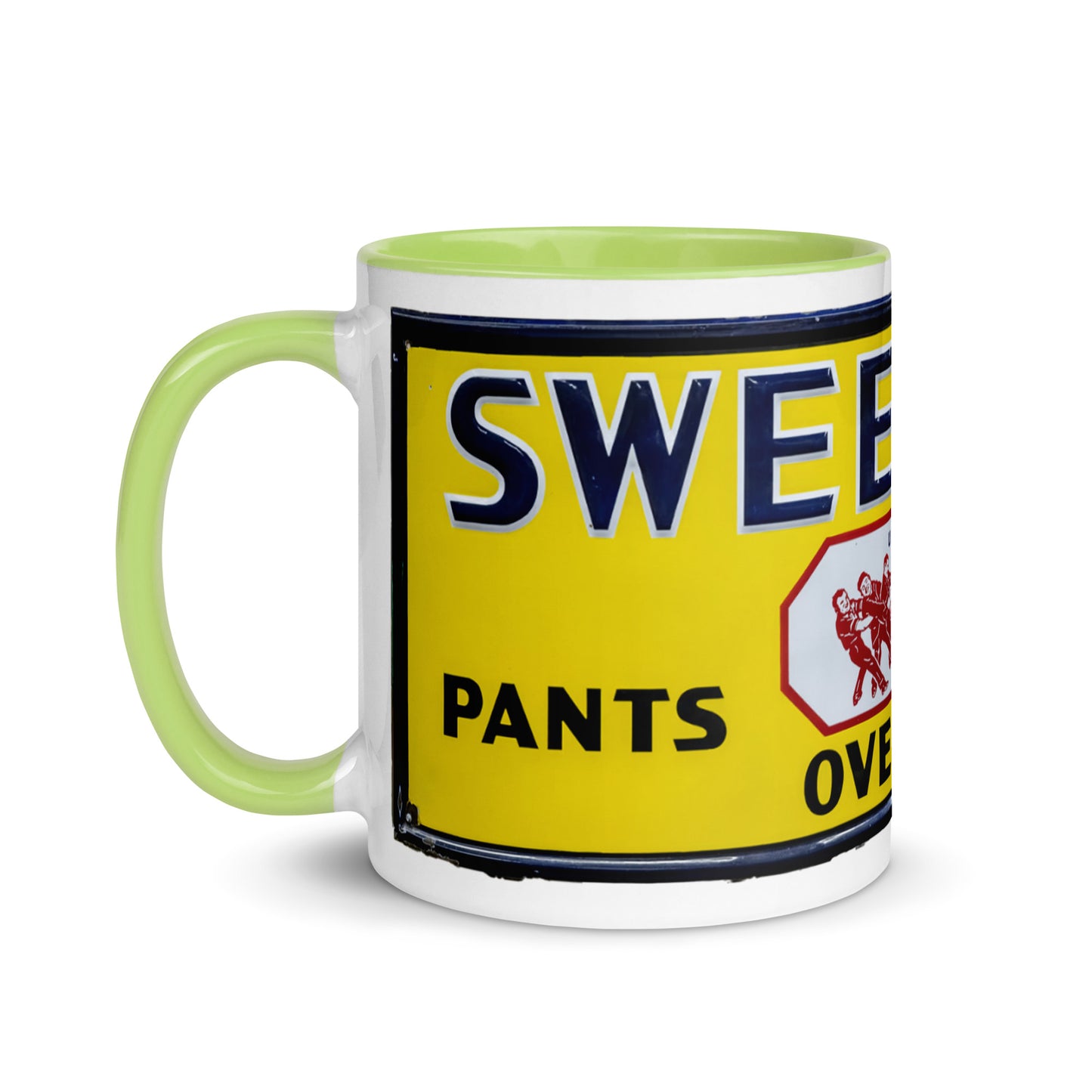 Vintage Mechanic Overalls Porcelain Sign Mug with Color Inside