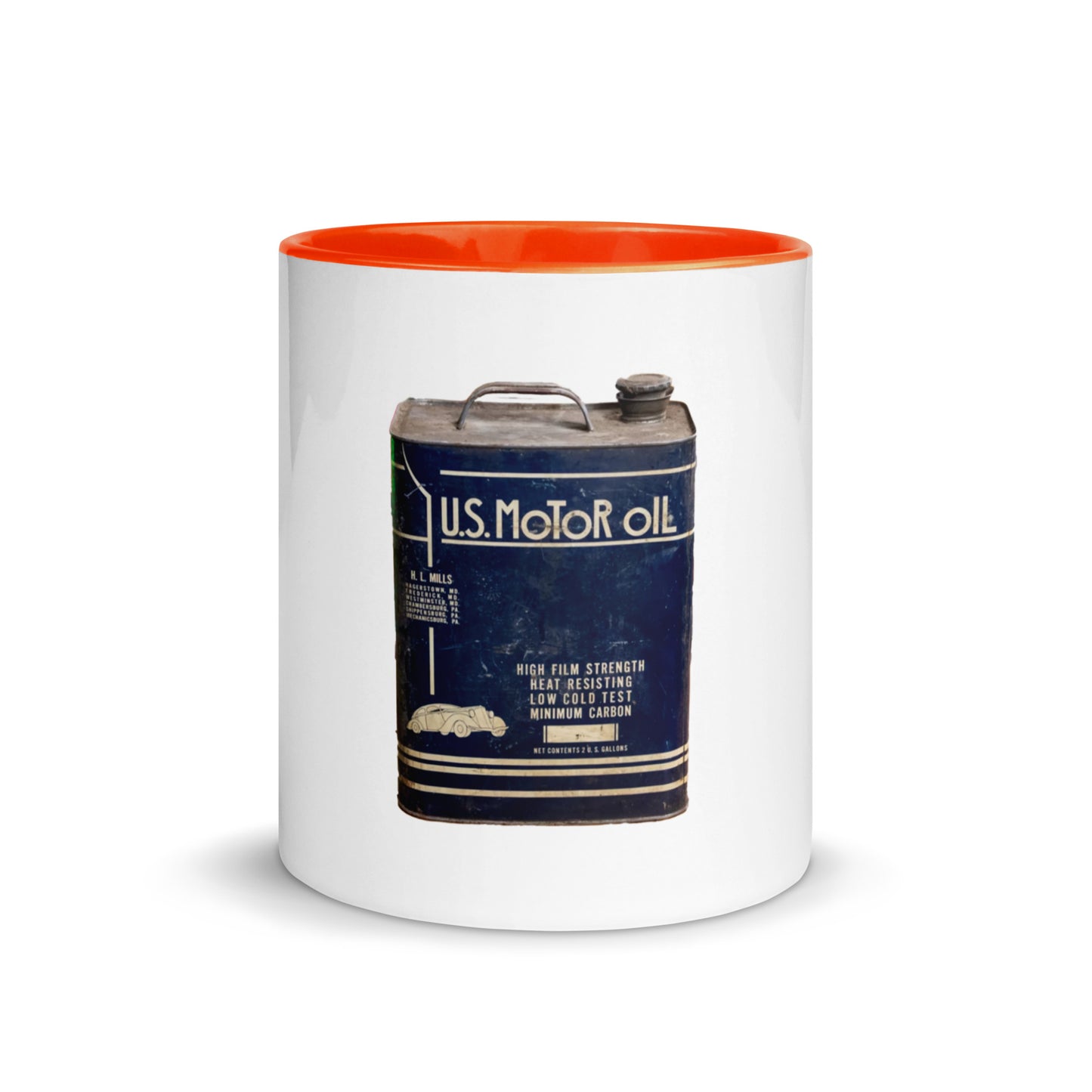 Vintage US Motor Oil Steel Gallon Style Mug with Color Inside