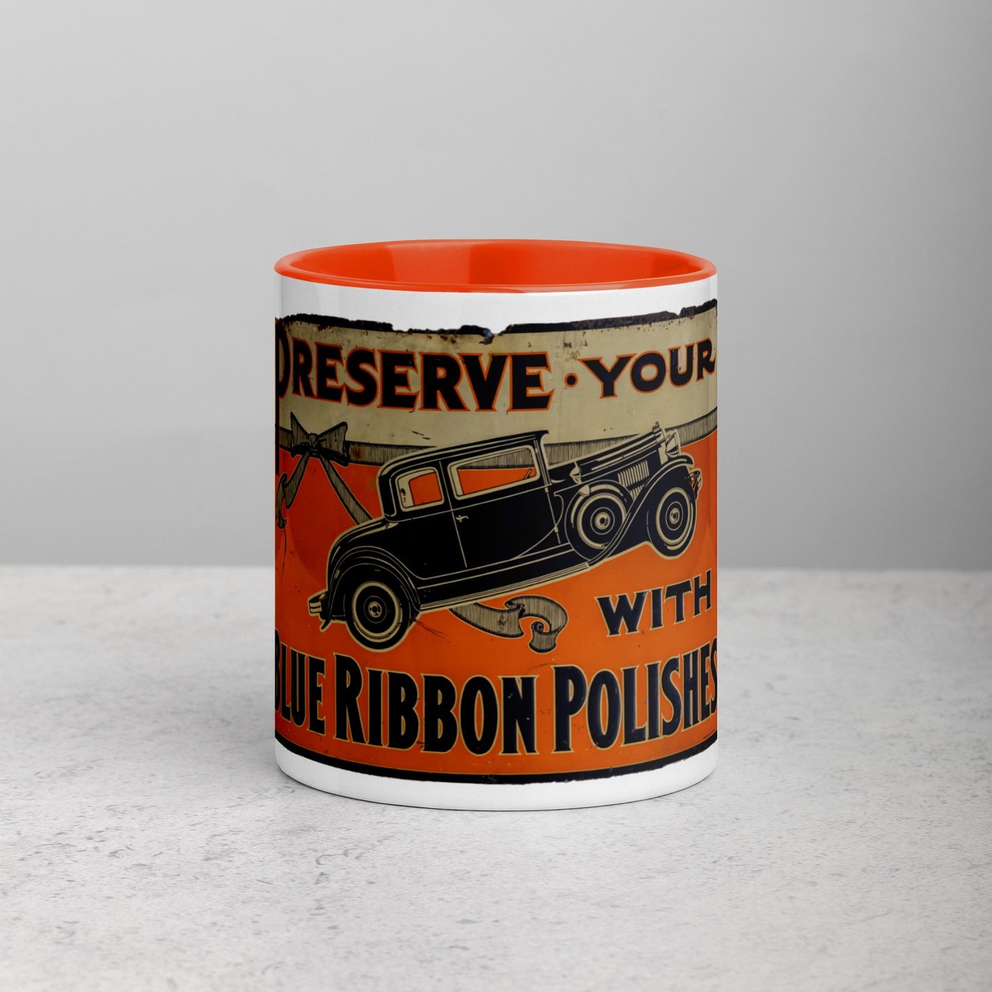 Blue Ribbon Patina Tin Style Mug with Color Inside