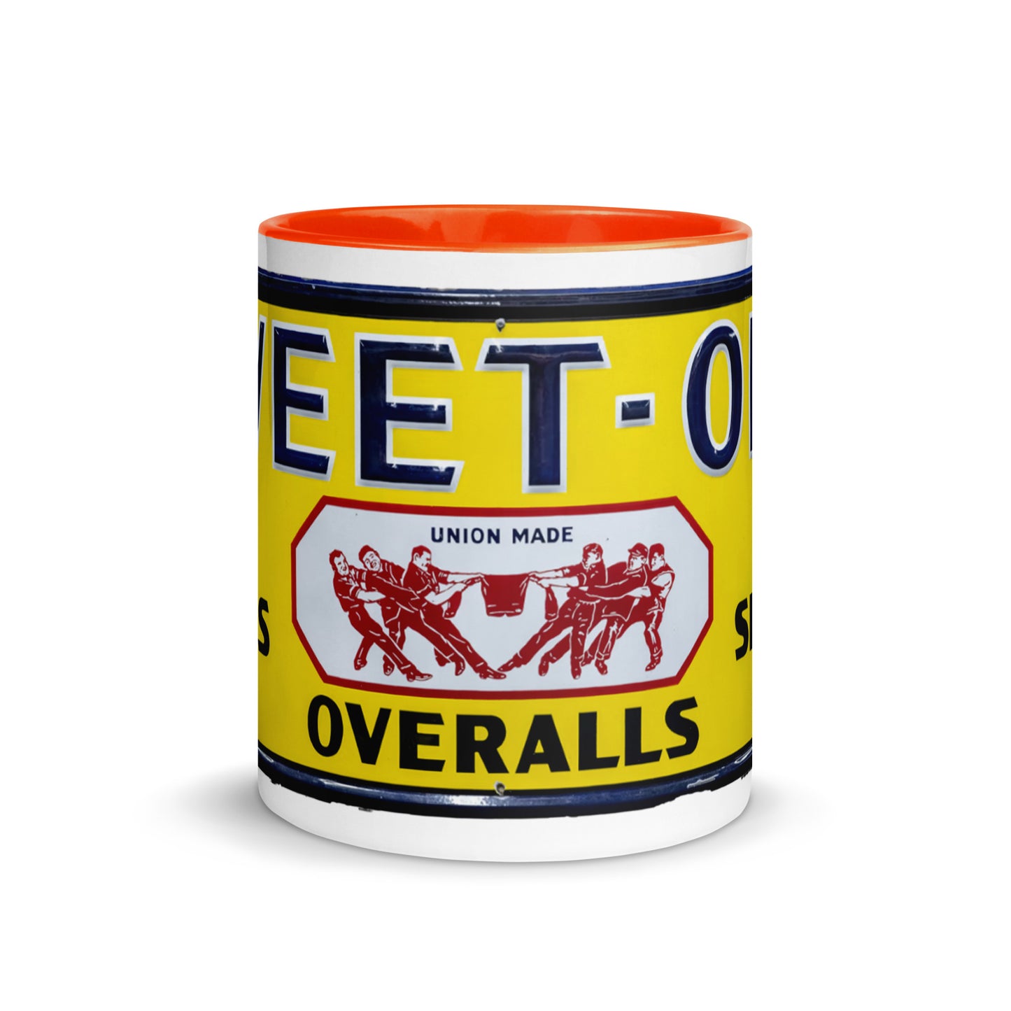 Vintage Mechanic Overalls Porcelain Sign Mug with Color Inside