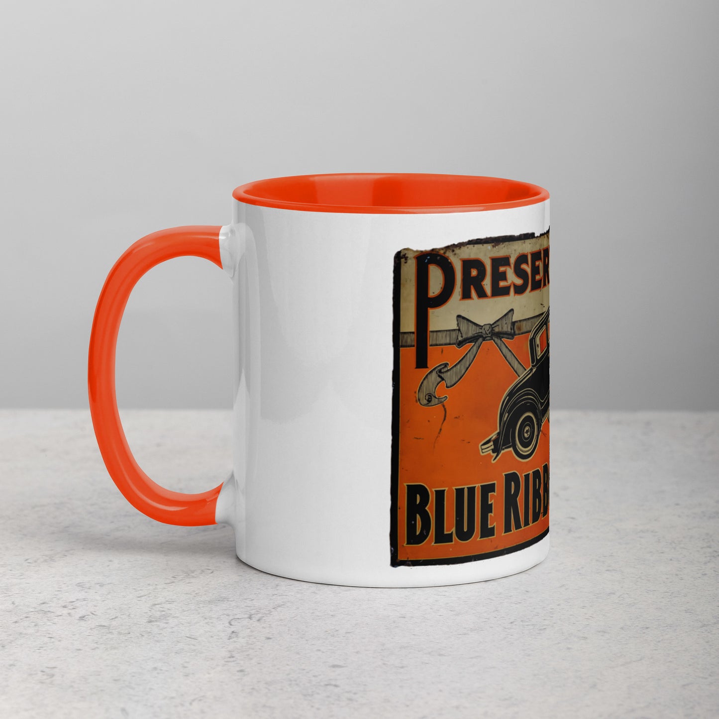 Blue Ribbon Patina Tin Style Mug with Color Inside