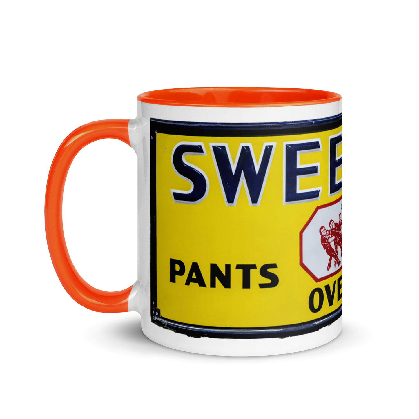 Vintage Mechanic Overalls Porcelain Sign Mug with Color Inside