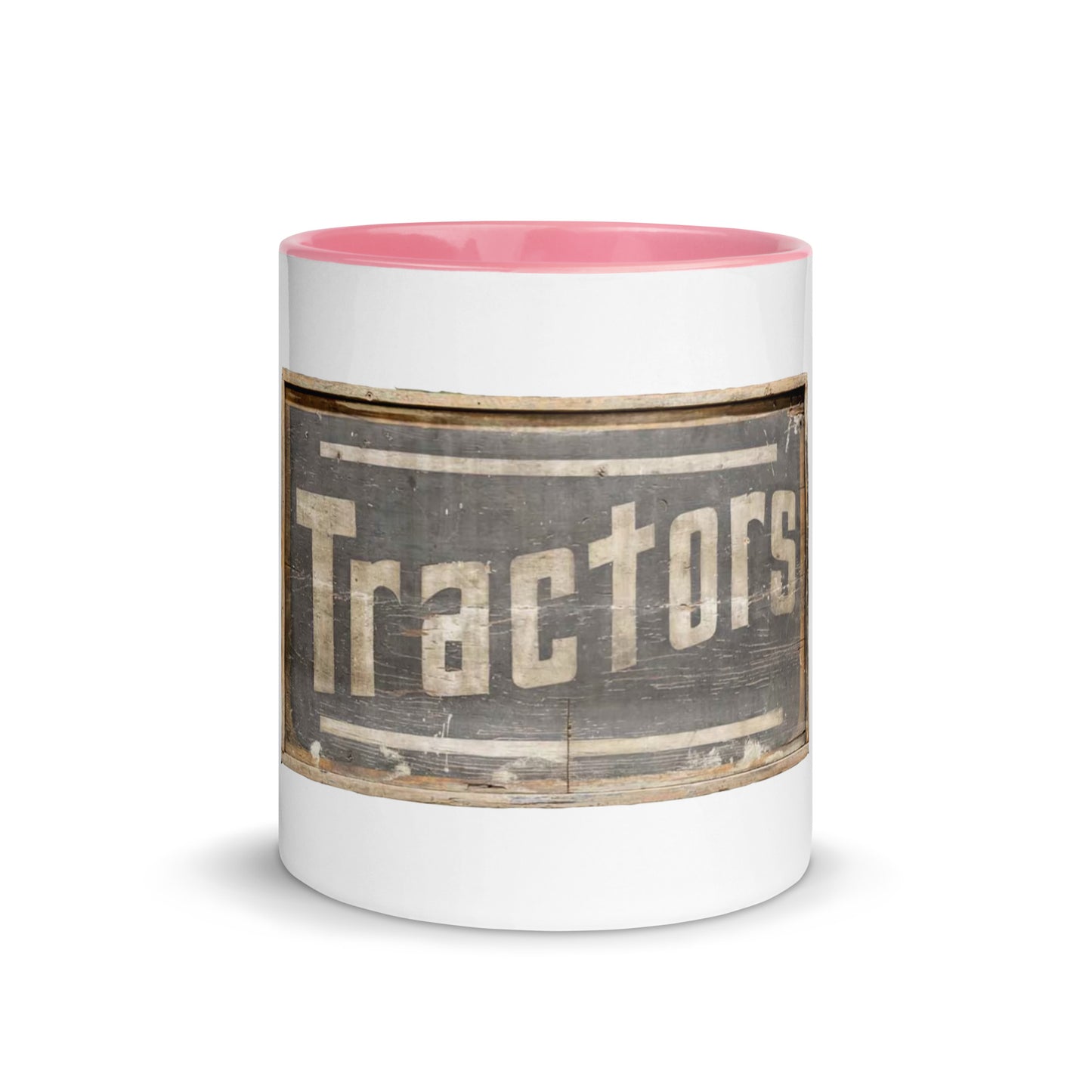 Retro Tractors Sign Wood Style Mug with Color Inside