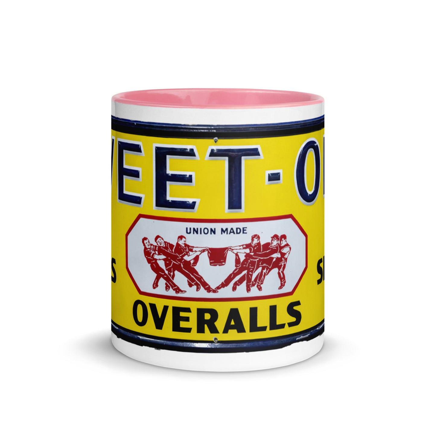 Vintage Mechanic Overalls Porcelain Sign Mug with Color Inside