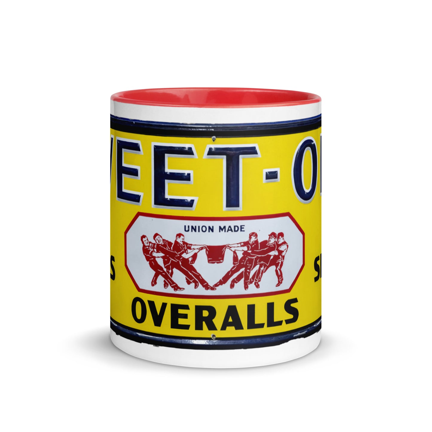 Vintage Mechanic Overalls Porcelain Sign Mug with Color Inside