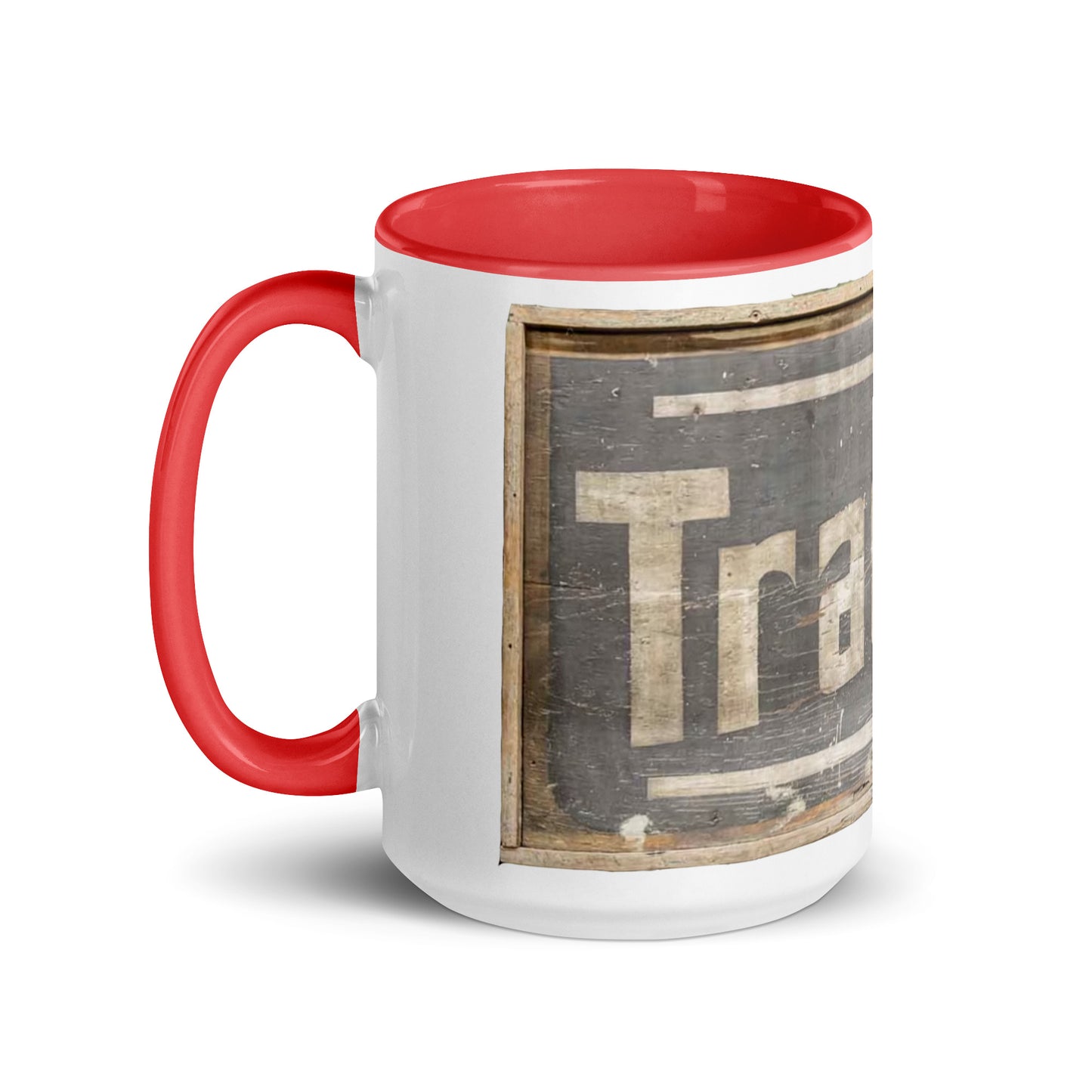 Retro Tractors Sign Wood Style Mug with Color Inside