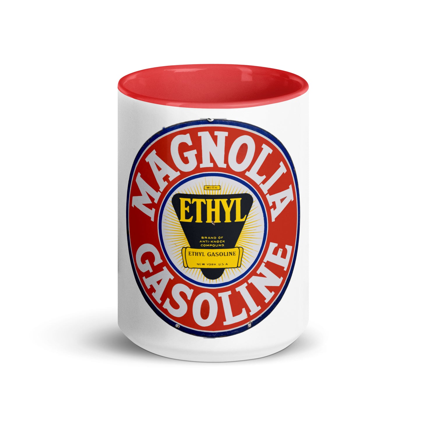 Retro Tin Gas Sign Magnolia Mug with Color Inside