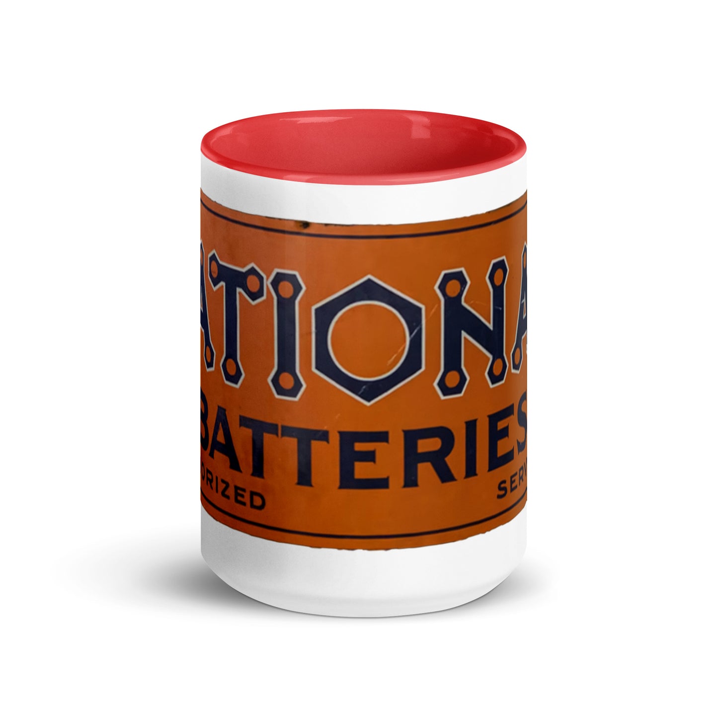 Retro National Battery Sign Patina Style Mug with Color Inside