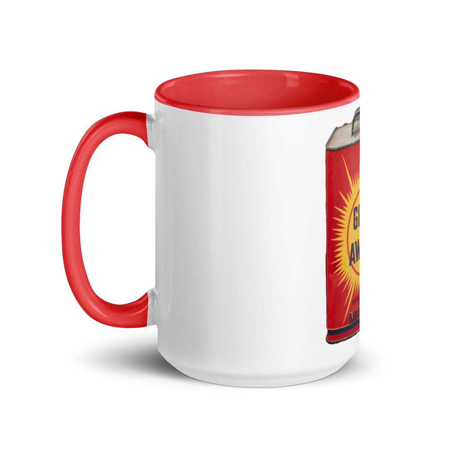 Retro Oil Can Design Mug with Color Inside