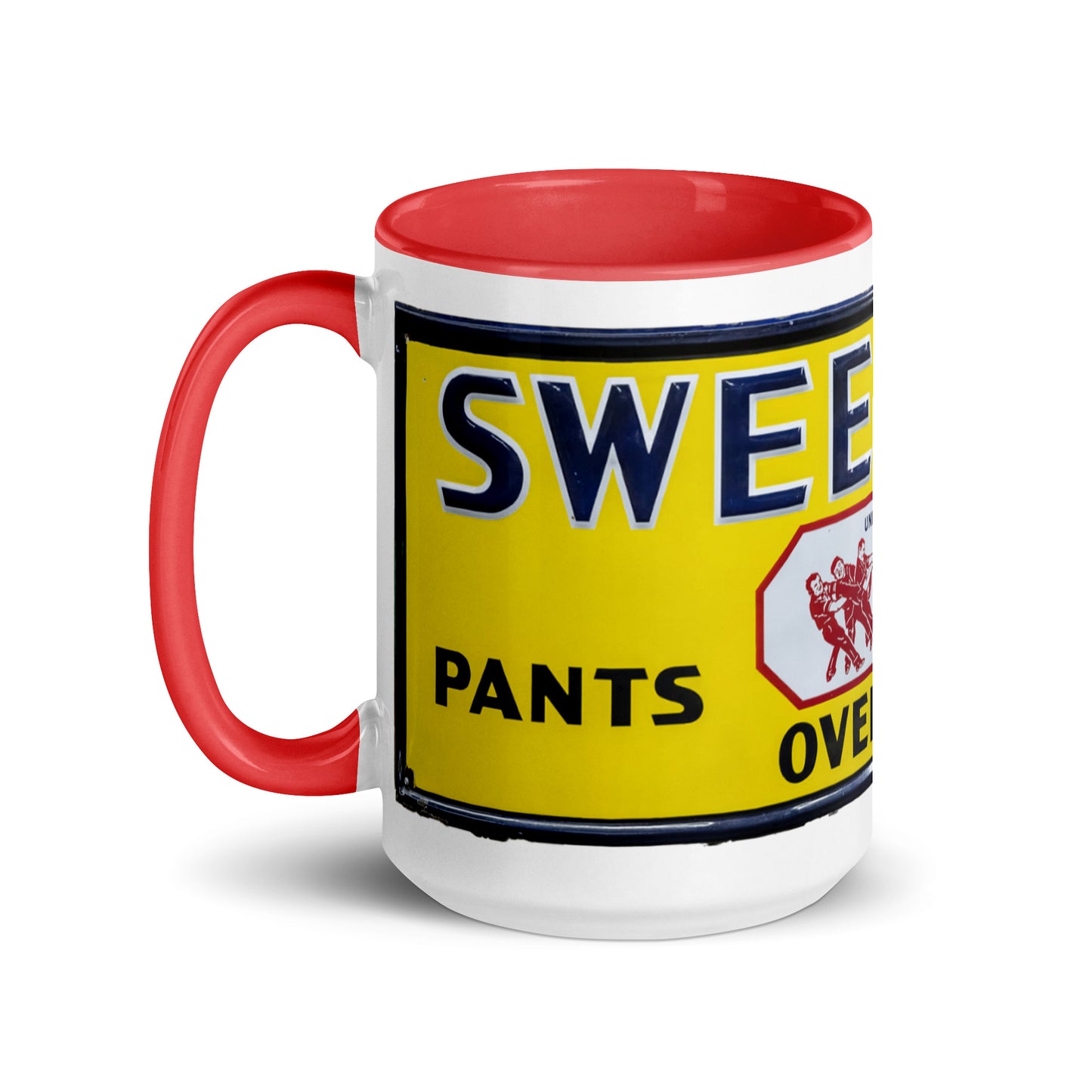 Vintage Mechanic Overalls Porcelain Sign Mug with Color Inside