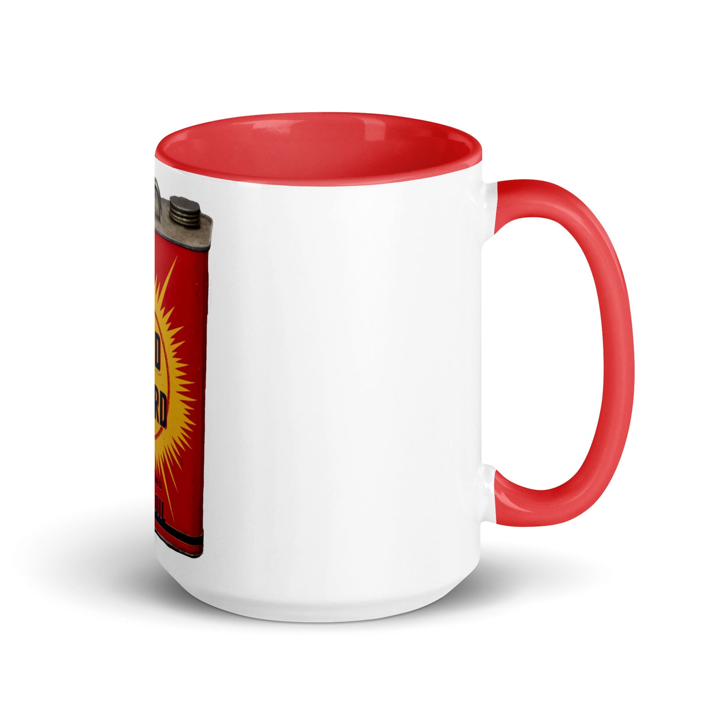 Retro Oil Can Design Mug with Color Inside