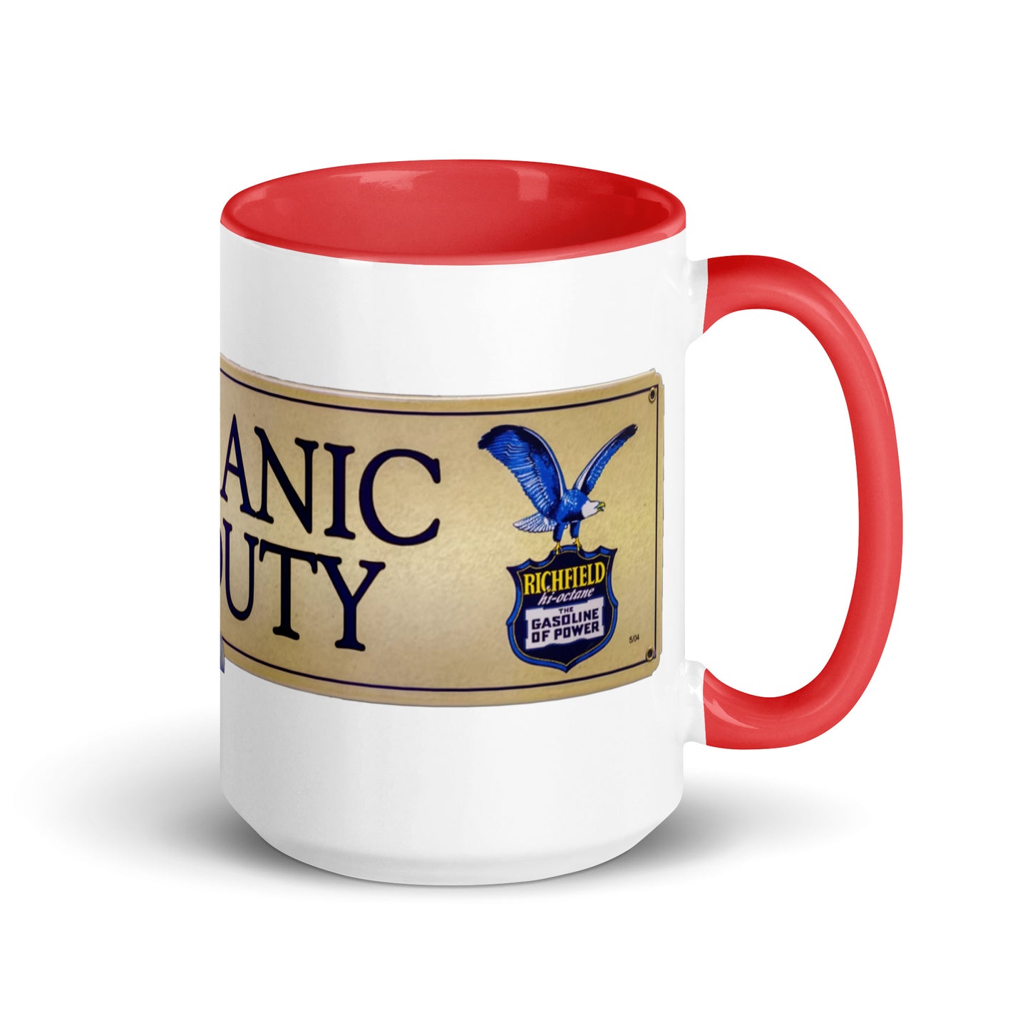 Retro Mechanic On Duty Sign Mug with Color Inside